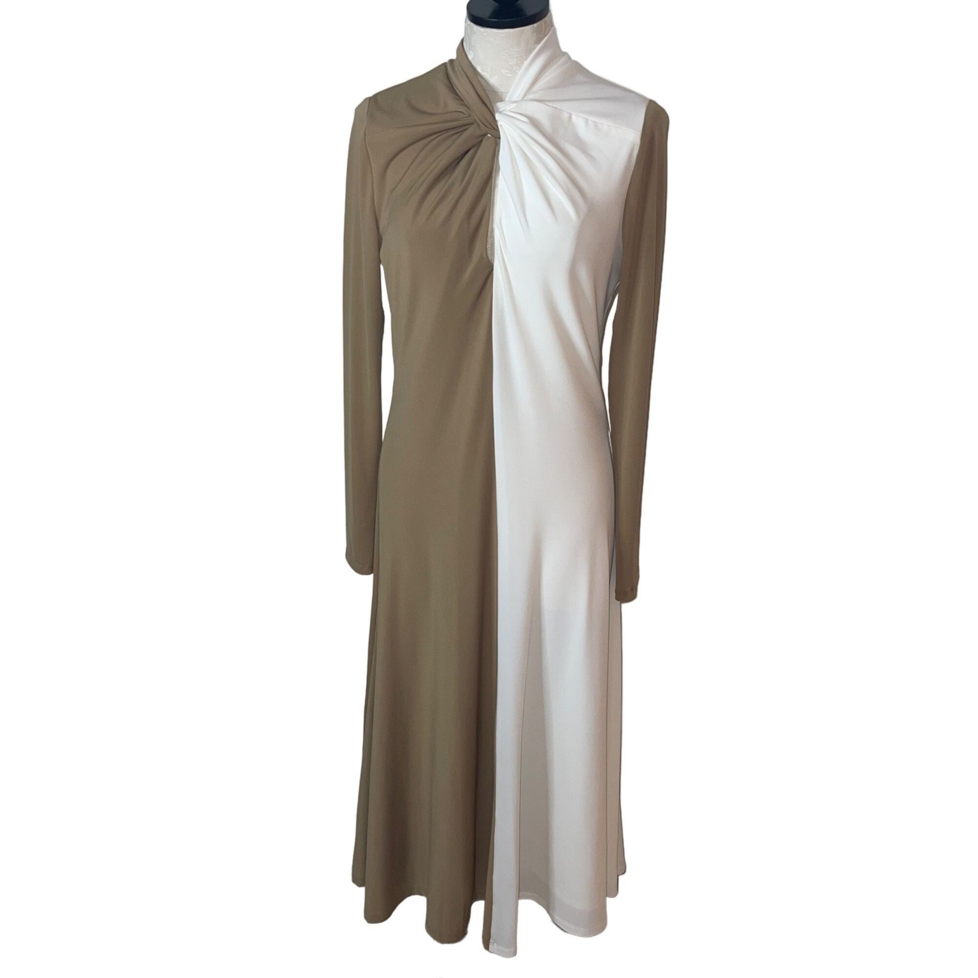 Halston Adelina Jersey Dress Size 8 Tan White