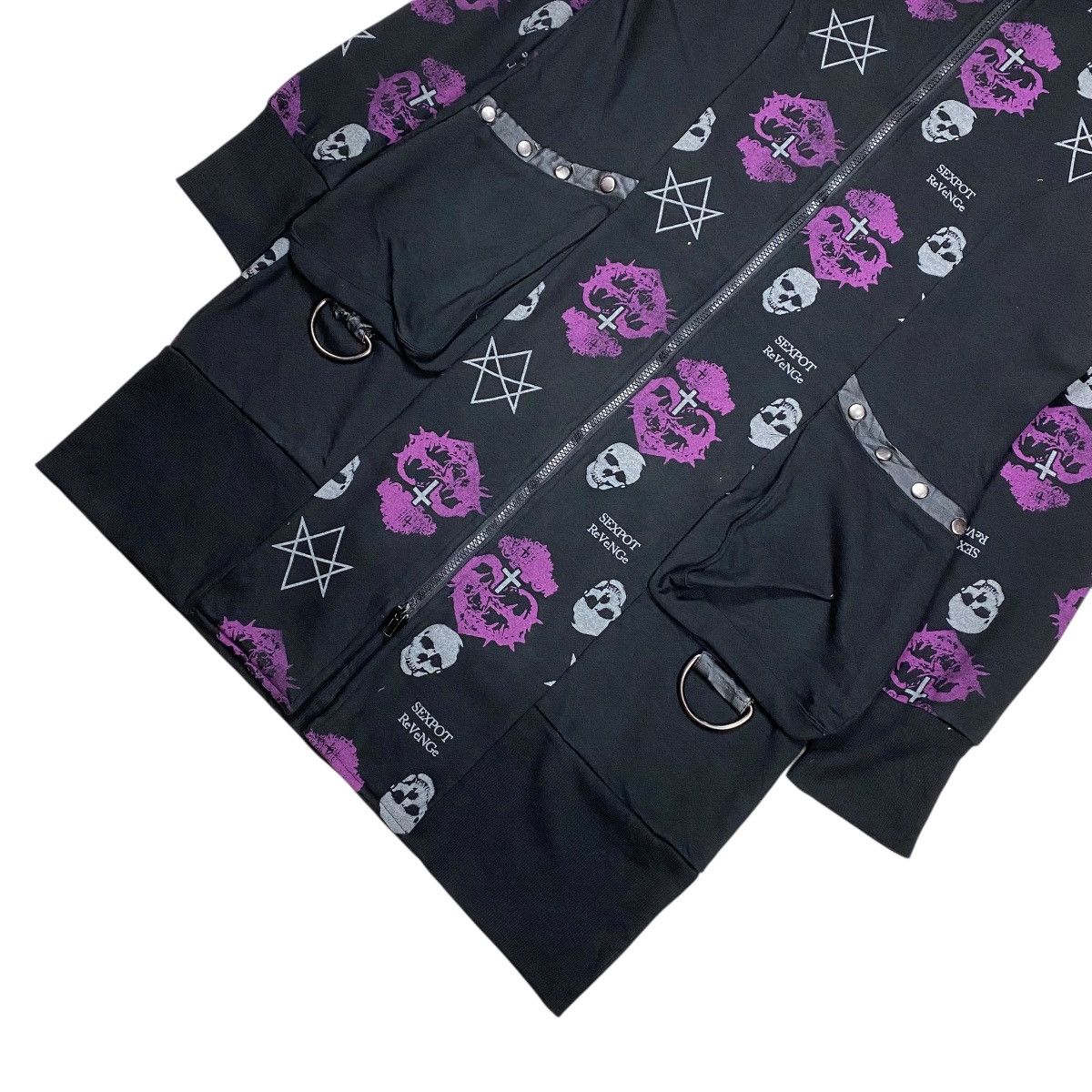 If Six Was Nine × Japanese Brand × KMRii Sexpot Revenge Skulls Satanic Fur Zip Hoodie Size US L / EU 52-54 / 3 - 7 Thumbnail