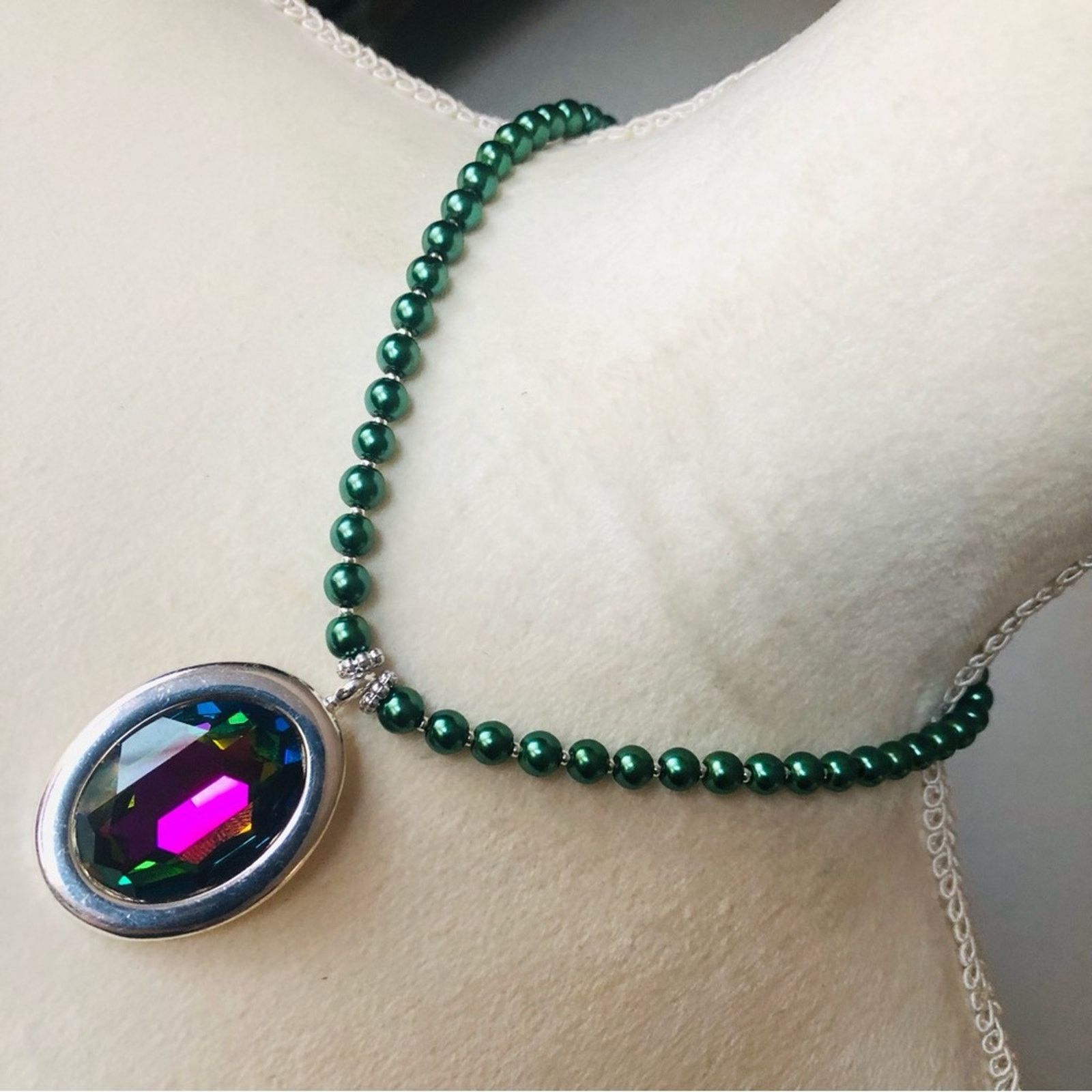 Handmade Handcrafted repurpose rainbow faceted stone Pearl necklace Size ONE SIZE - 1 Thumbnail