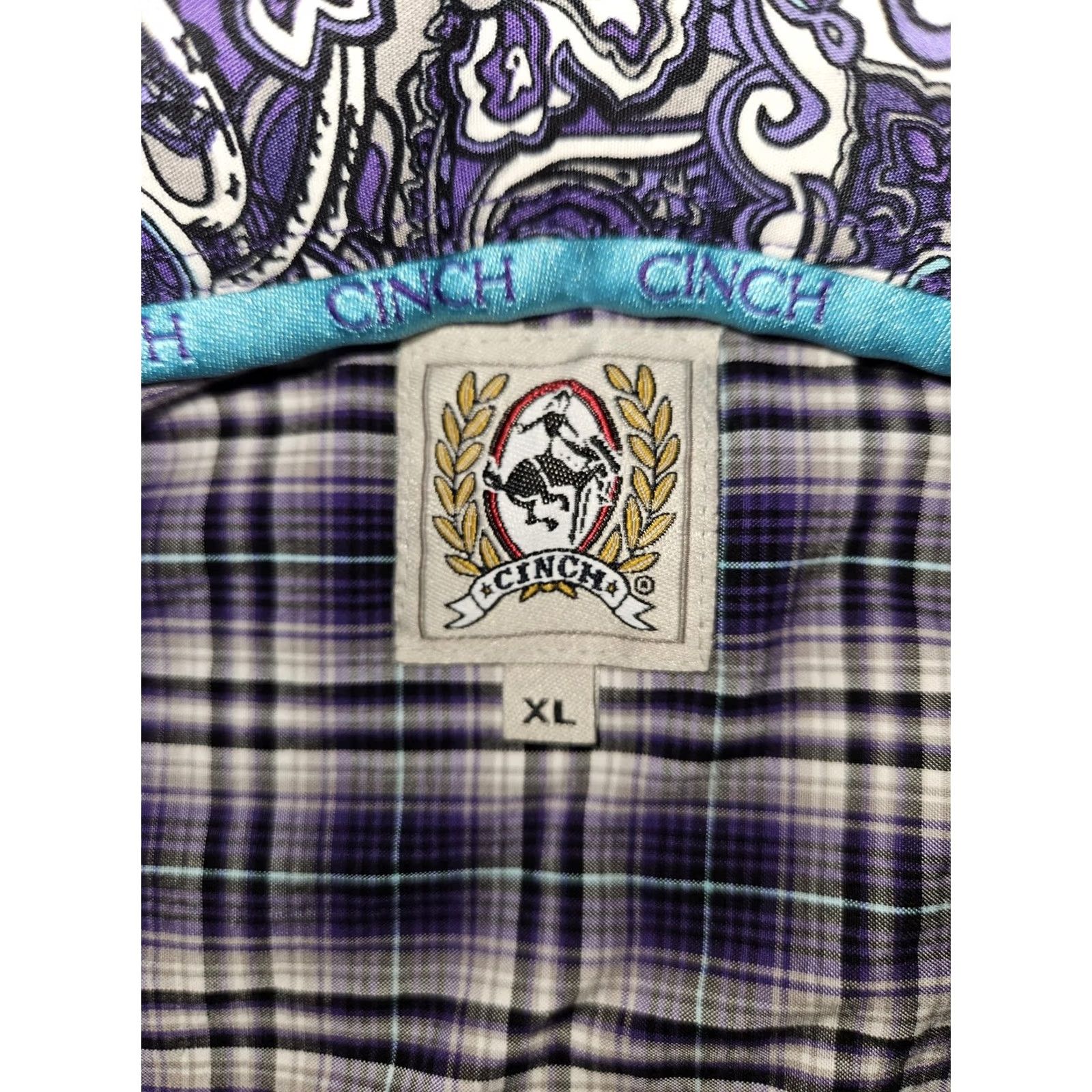 Vintage Cinch Shirt Mens XL Purple Plaid Long Sleeve Button Down Western Rodeo Flip Cuff Size US XL / EU 56 / 4 - 2 Thumbnail