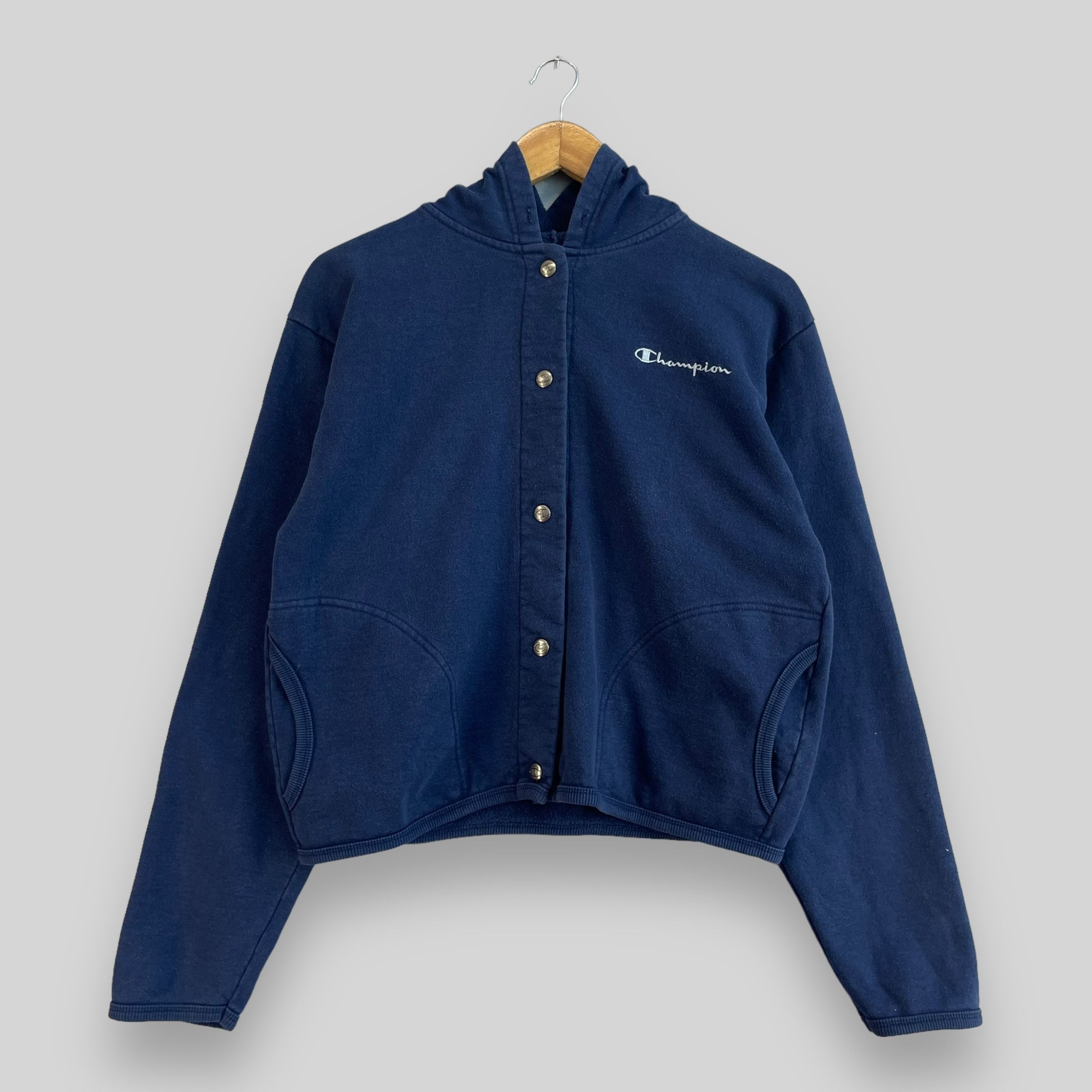 Vintage 90s CHAMPION Script Logo Button Snap Hoodie