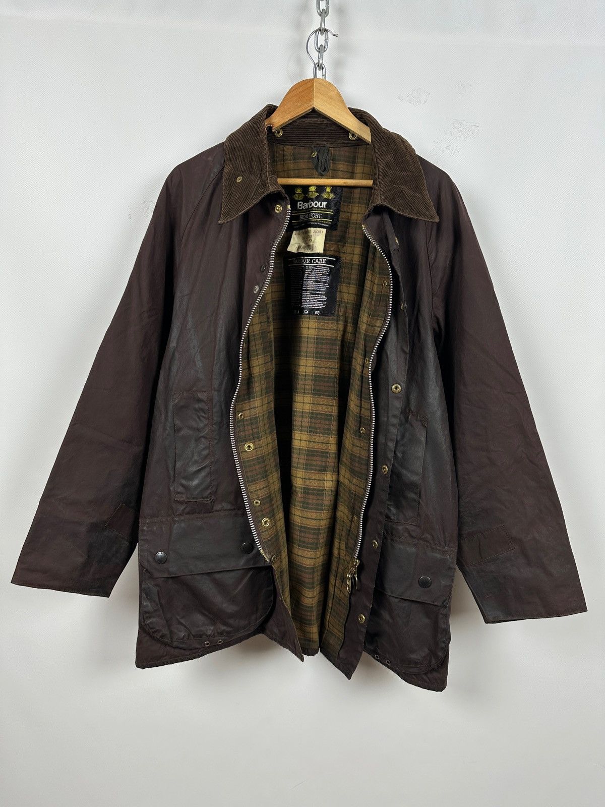 Barbour Vintage Barbour Beaufort Brown Waxed Jacket/Warm Pile Lining Size US XXL / EU 58 / 5 - 5 Thumbnail