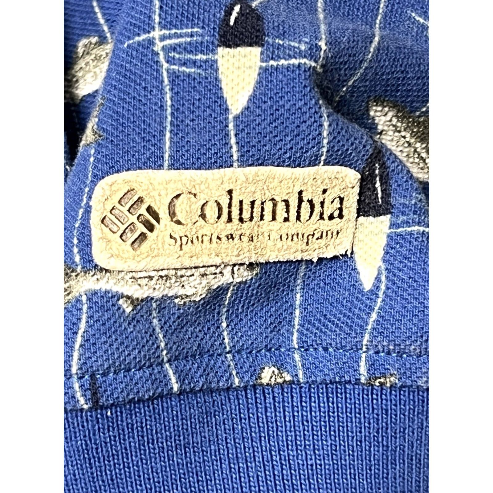 Vintage Columbia Polo Shirt Men’s Large Blue Fish Print Golf Outdoor Casual Shirt Short Sleeve Knit Cotton 100% Classic Fit Button Closure Size US L / EU 52-54 / 3 - 5 Thumbnail