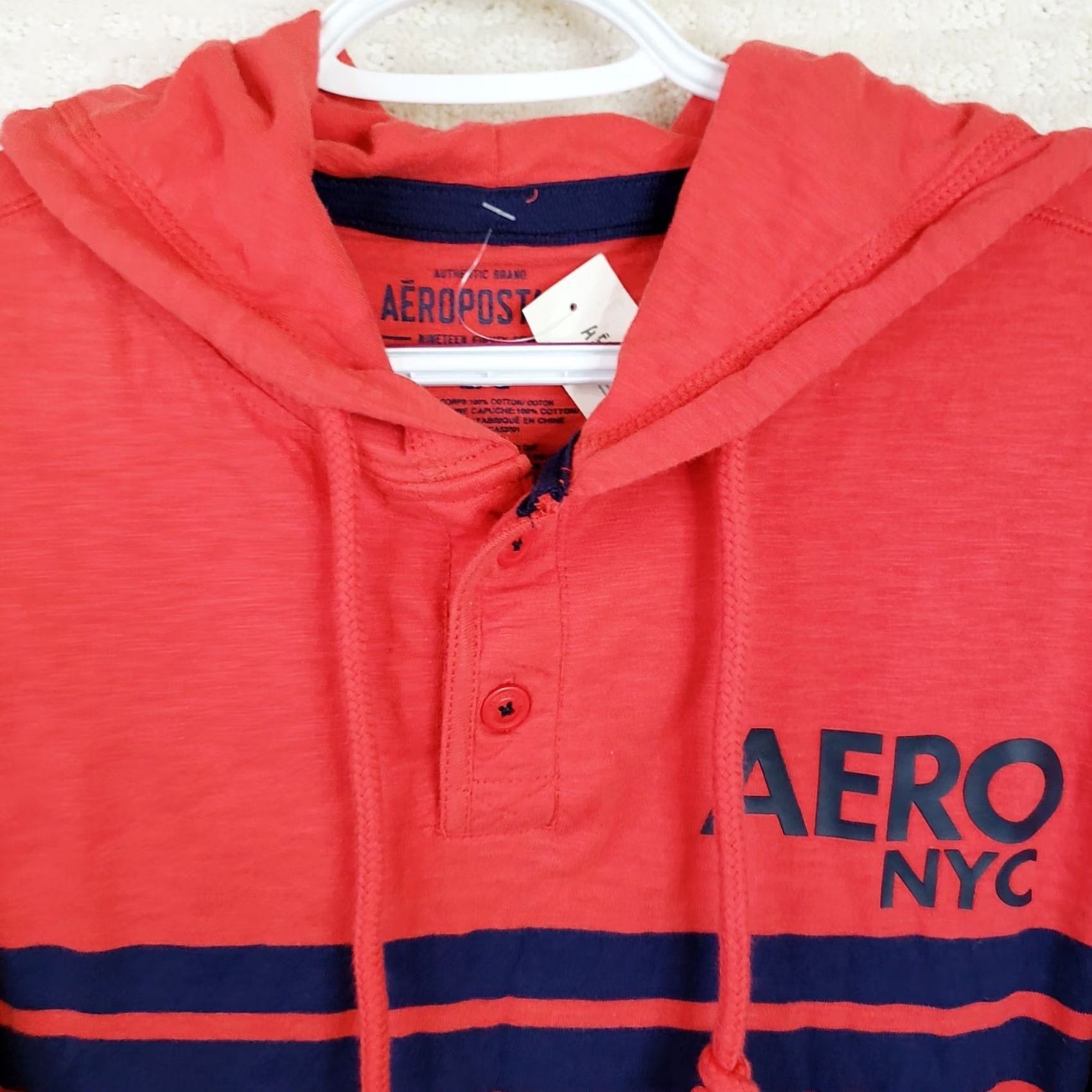 Vintage Areopostale Hoodie Striped Red Blue Lightweight Logo Pullover Hooded Mens Size L NWT Size US L / EU 52-54 / 3 - 3 Thumbnail