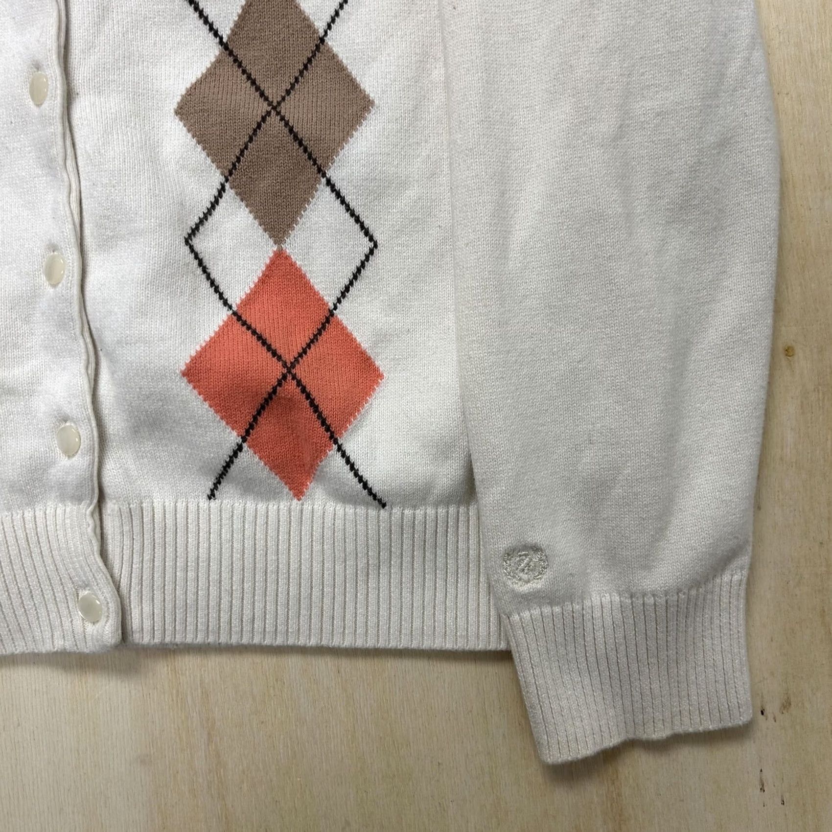 Izod IZOD Golf Cardigan Sweater Womens Large White Argyle Tight-Knit Button Front Cardigan Size L / US 10 / IT 46 - 2 Thumbnail