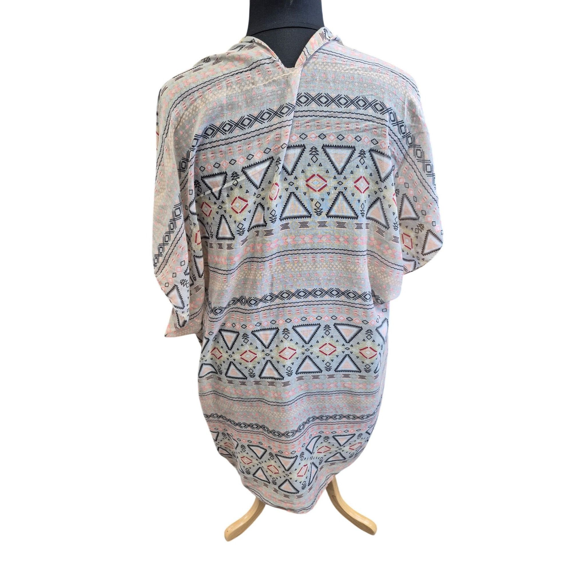 Other Bohemian Tribal Print Kimono Wrap Scarf Shawl Peach, Brown, Size ONE SIZE - 5 Thumbnail