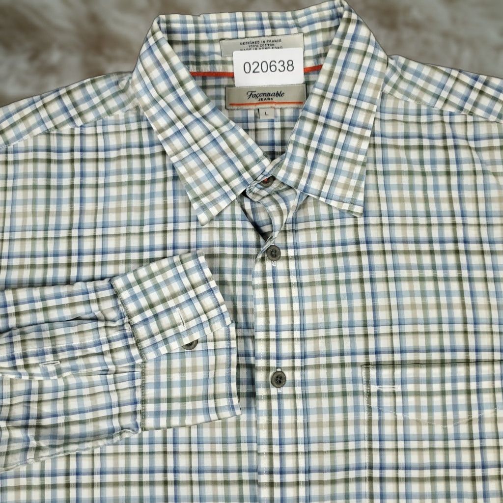 Faconnable Façonnable Shirt Mens Large Blue Check Casual Button-Up Long Sleeve Size US L / EU 52-54 / 3 - 1 Thumbnail