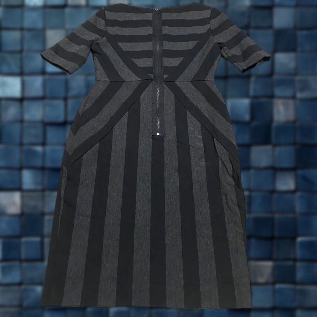 Vintage Maeve Dress Womens 6 Black Gray Striped Short Sleeve Midi Sheath Classic Stretch Size 28" / US 6 / IT 42 - 1 Thumbnail