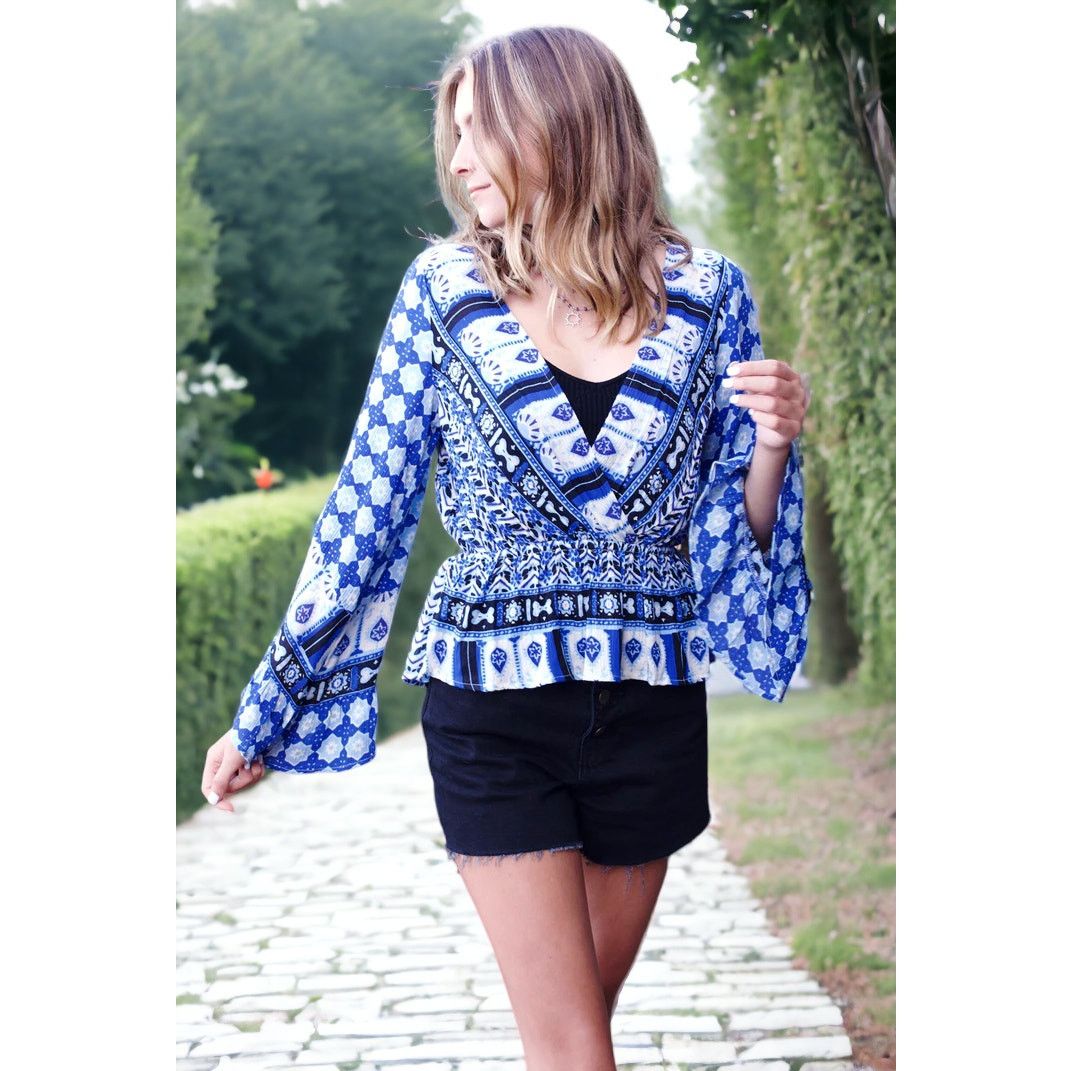 Free People NWT - Free People Rosalie Wrap Top Indigo Combo Size: XS Size XS / US 0-2 / IT 36-38 - 2 Thumbnail