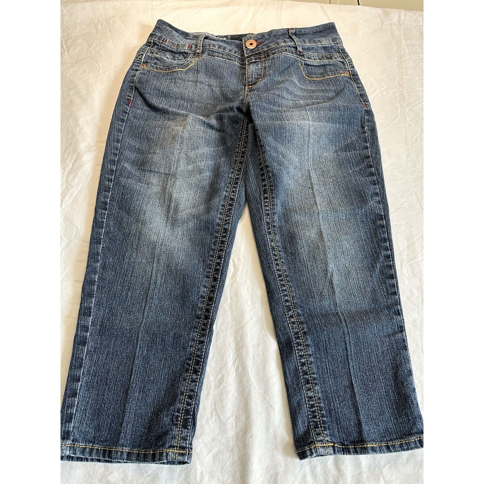 Other Blue Epic Embroidered Flower 6 Blue Capri Jeans Boho Retro Size 28" / US 6 / IT 42 - 6 Thumbnail