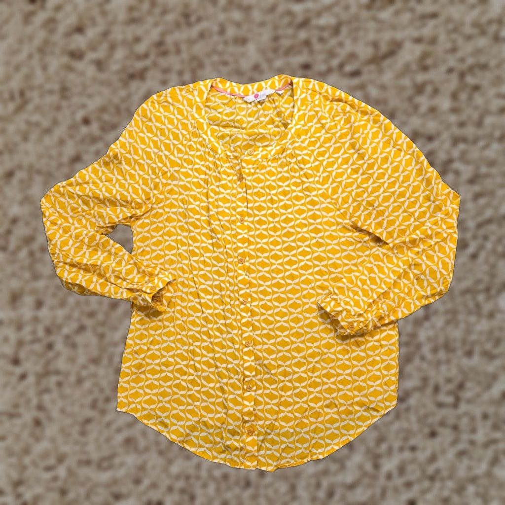 Boden Boden Button-Up Top Womens 6 Yellow White Geometric Long Sleeve Preppy Career Casual Shirt Womens Regular Small details not necessary Size M / US 6-8 / IT 42-44 - 1 Thumbnail