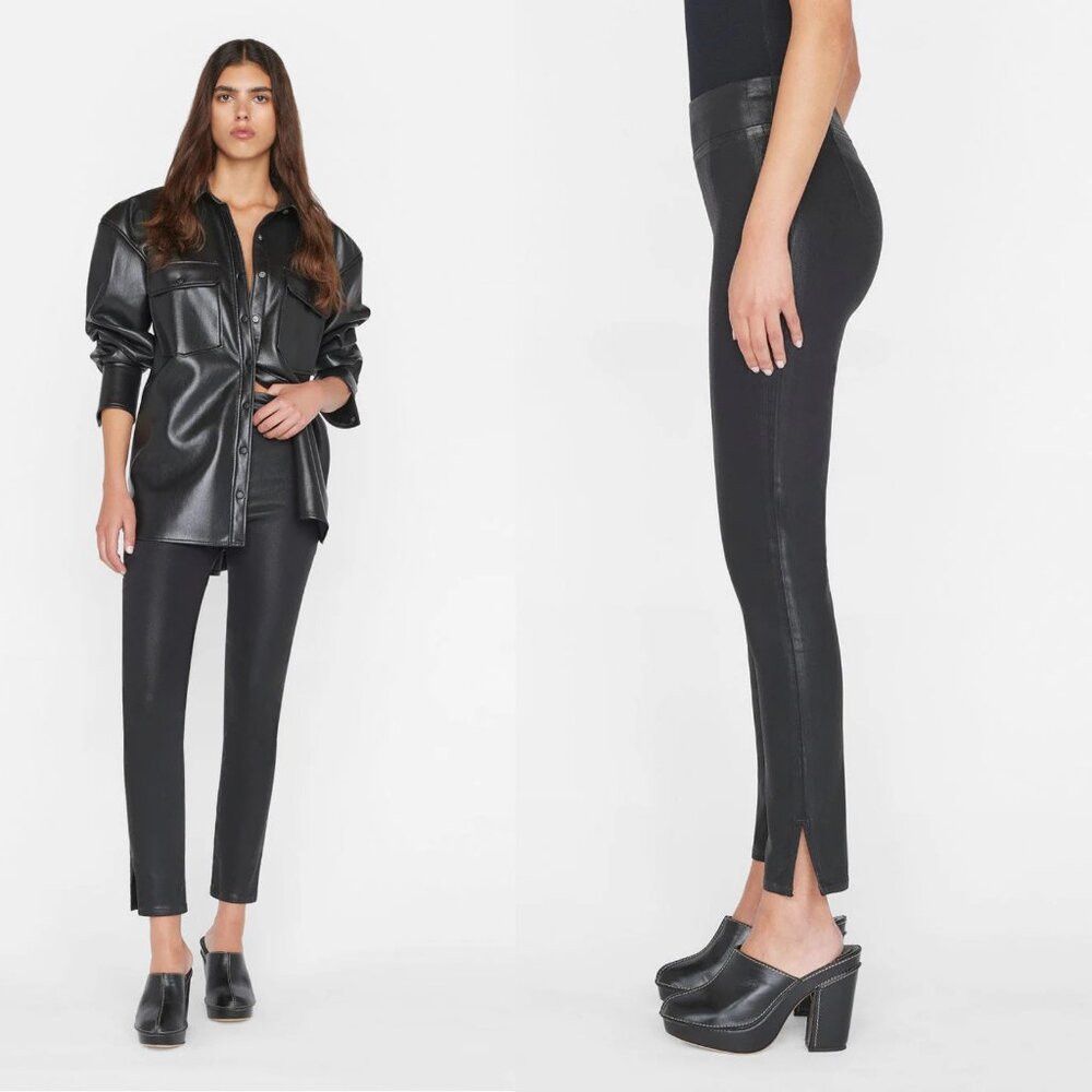 Frame Frame Jet Set Skinny Crop Slit Noir Coated Jeans Size 2 Size 26" / US 2 / IT 38 - 2 Thumbnail