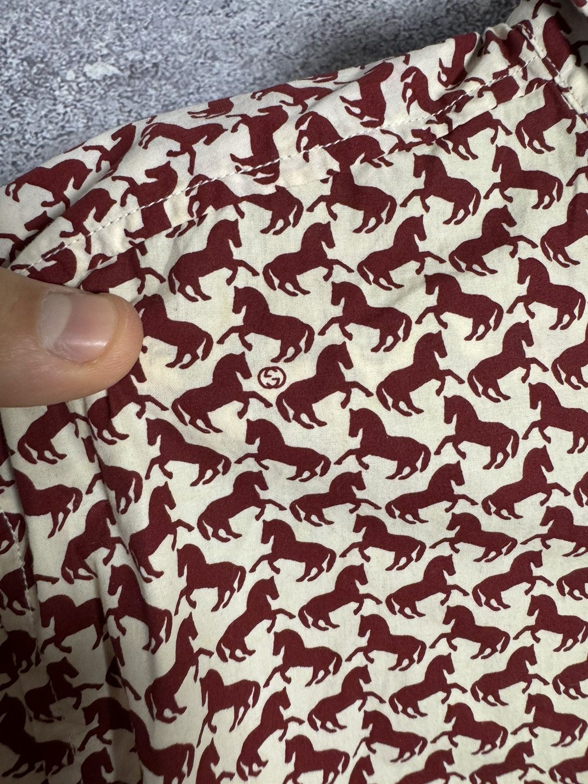 Gucci GUCCI Shirt Button Up Printed Monogram Horsebit Slim Fit Red Size US M / EU 48-50 / 2 - 9 Thumbnail