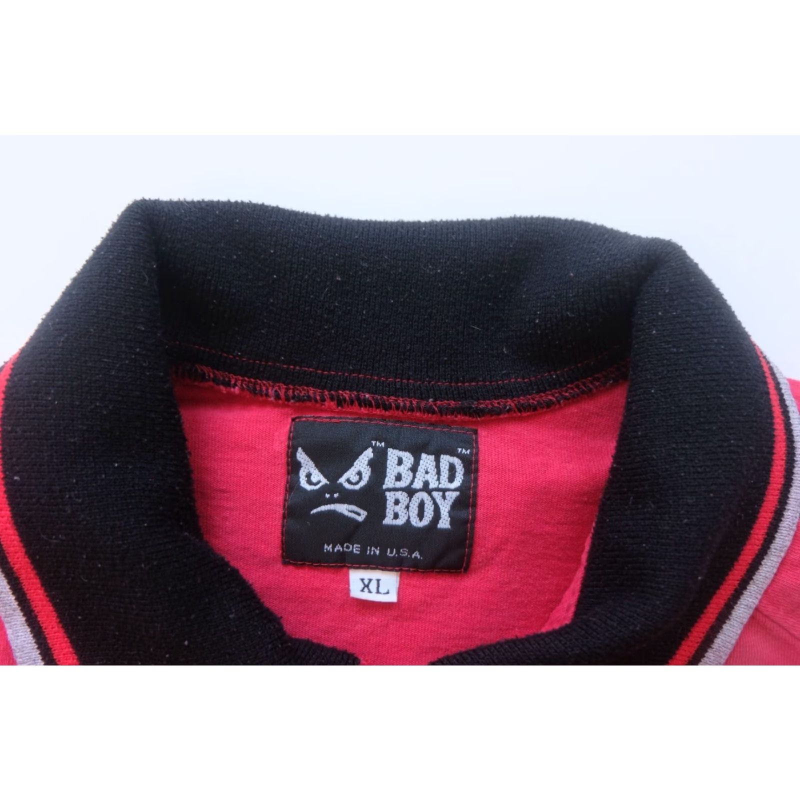 Vintage VINTAGE BADBOY Polo Shirt Red 1/4 Zip 90s Made in USA 100% Cotton Men XL size Stripped Short Sleeve Shirts Size US XL / EU 56 / 4 - 5 Thumbnail