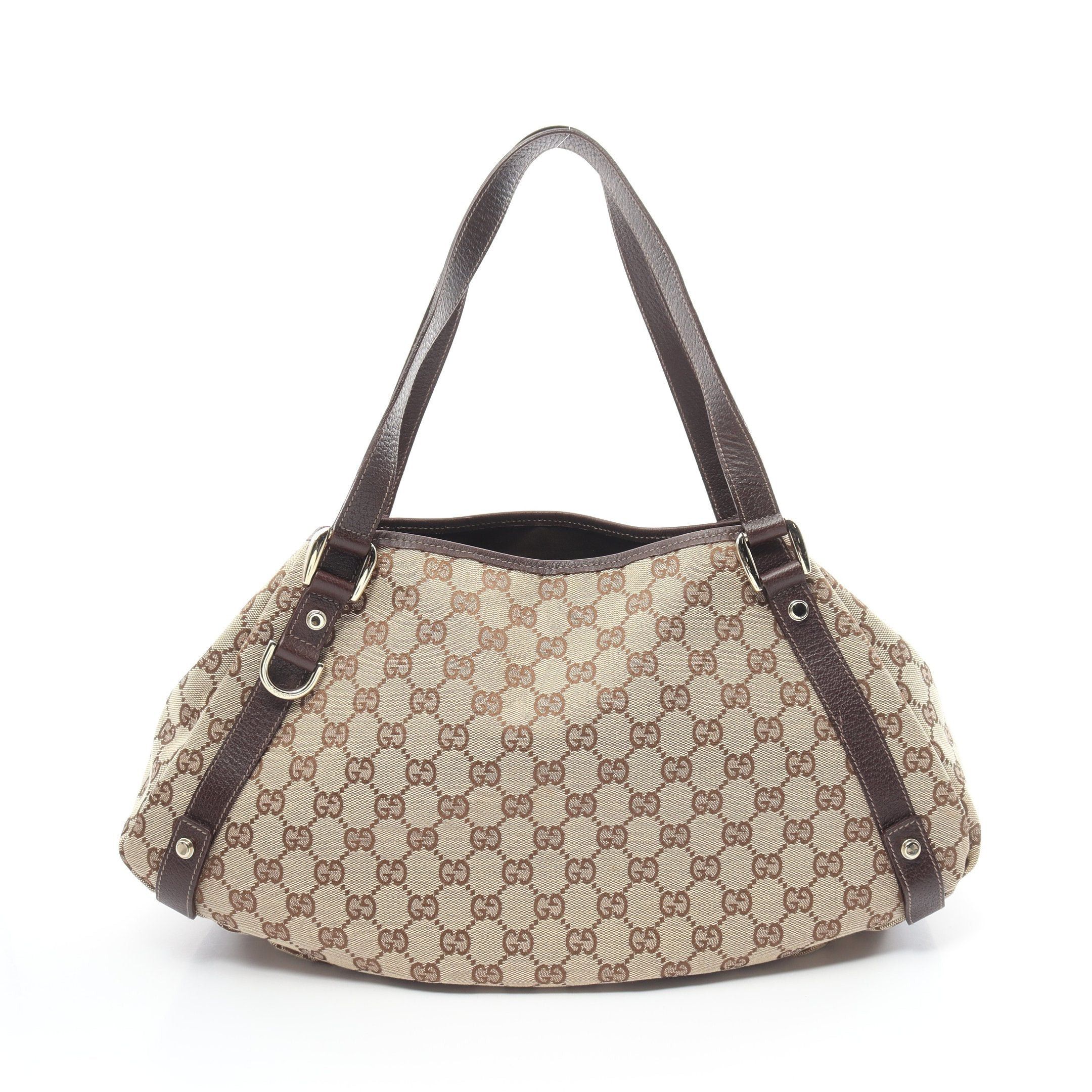 image of Gucci Abby GG Canvas Shoulder Bag Canvas Leather Beige Dark Brown, Women's