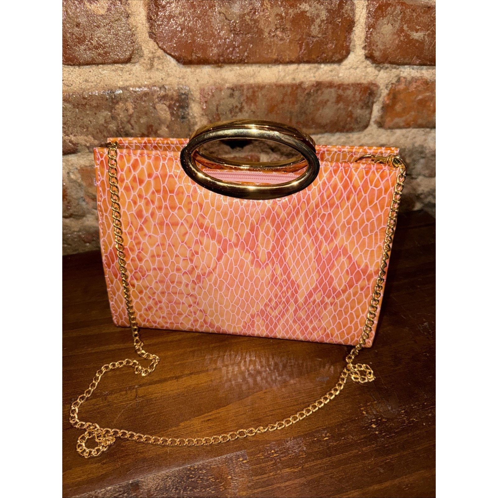 Other Bellini Pink Melon Snakeskin Pattern Handbag NWT Y2K Size ONE SIZE - 4 Thumbnail