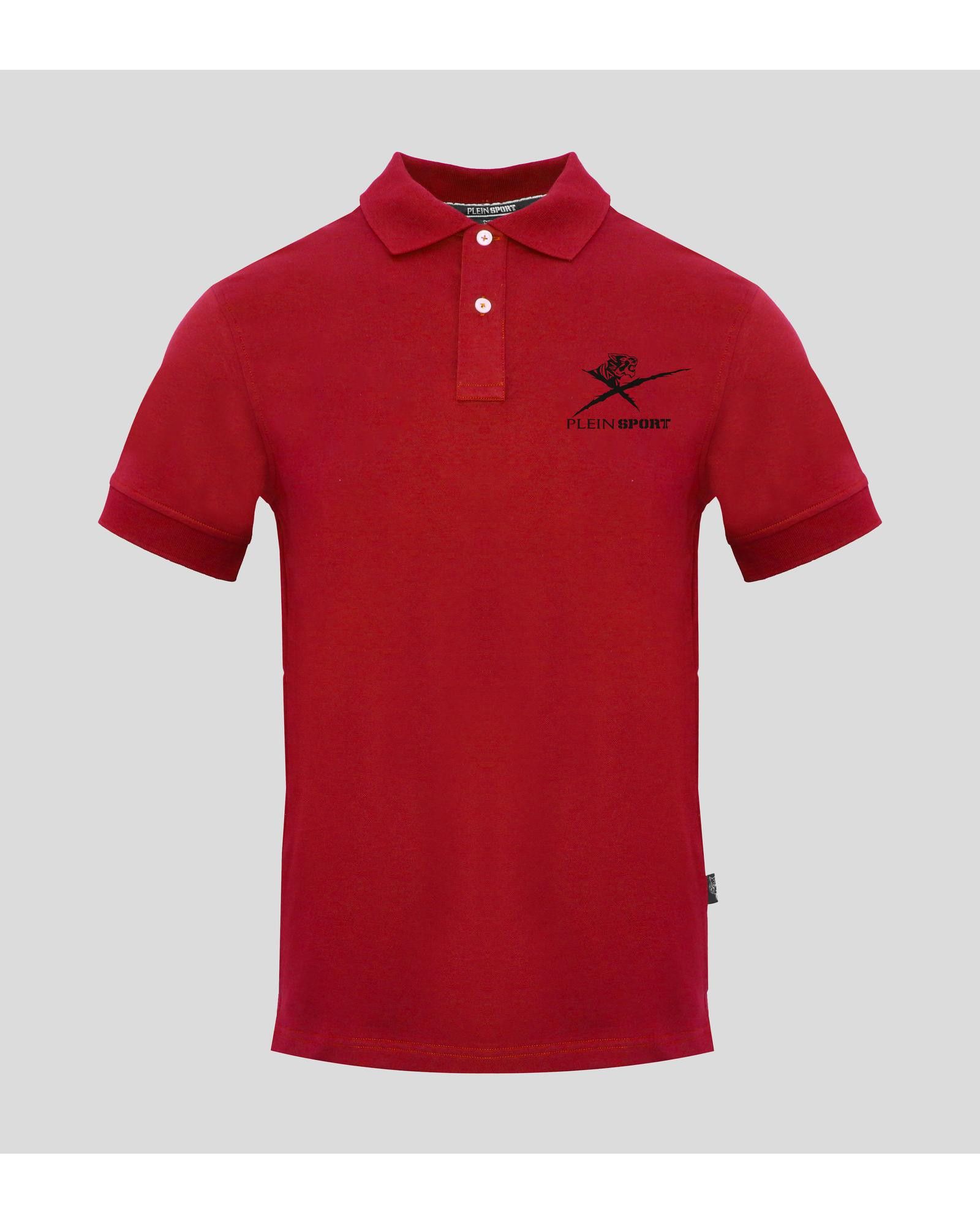 image of Philipp Plein Short Sleeve Solid Cotton Polo Shirt in Red, Men's (Size Medium)