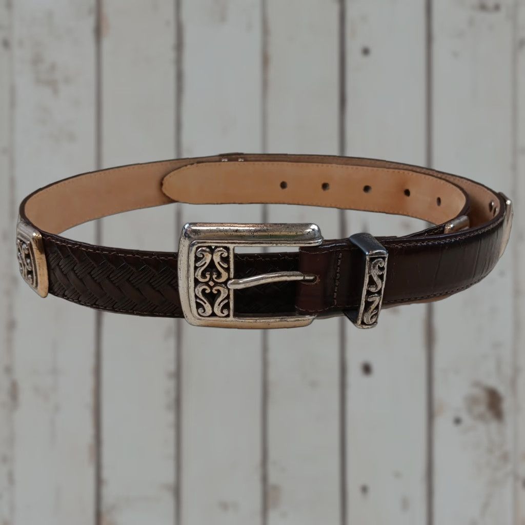 Brighton BRIGHTON Belt Women's Large Brown Leather Conchos Braided Western Silver Buckle Size ONE SIZE - 1 Thumbnail