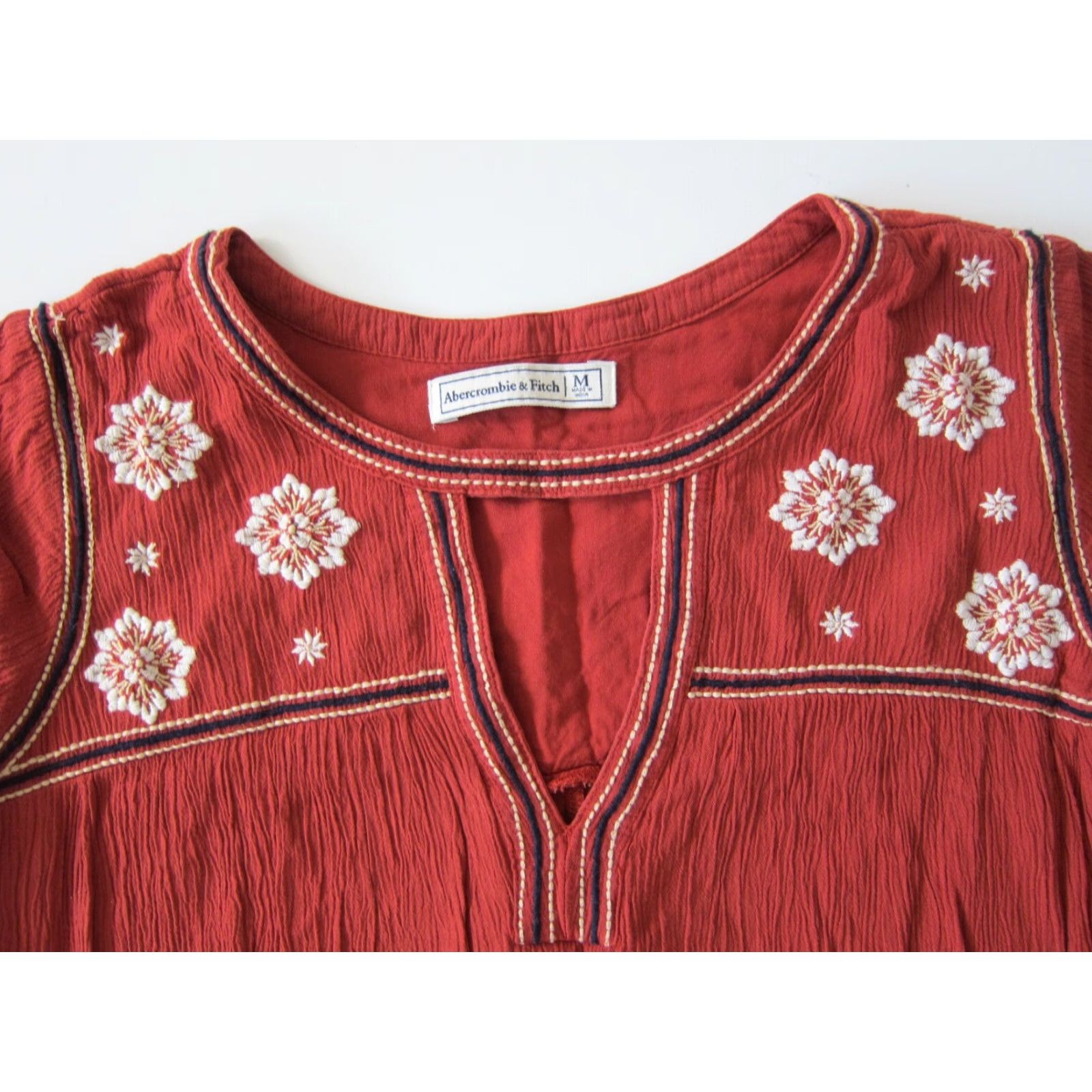 Abercrombie & Fitch Rayon Orange Embroidered Pocket A-Line Shift Tunic Dress  M Adult Women Knee