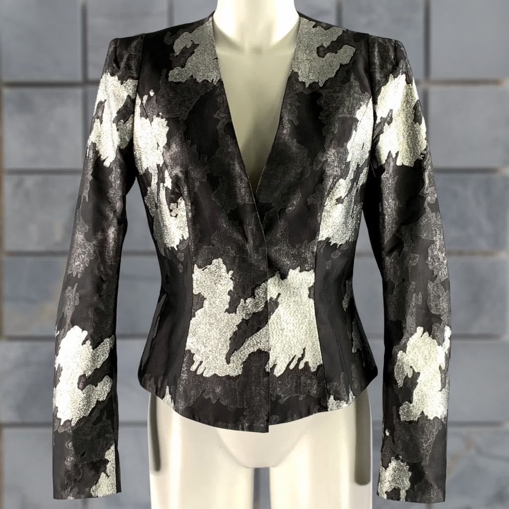 Escada ESCADA Black Silver Silk Blend Two Button Jacket Size 4 Womens Size S / US 4 / IT 40 - 1 Thumbnail