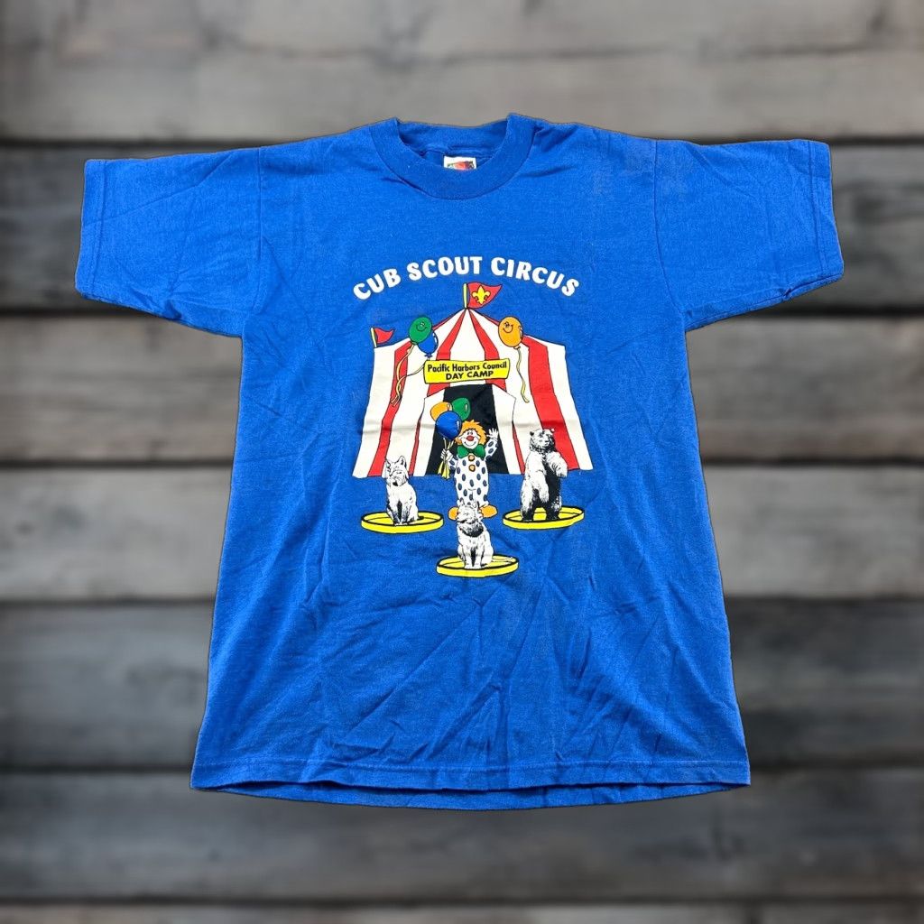 Fruit Of The Loom VINTAGE Cub Scout Circus Shirt Mens M Blue Crew Neck Pullover Graphic BSA 90s Size US M / EU 48-50 / 2 - 1 Thumbnail
