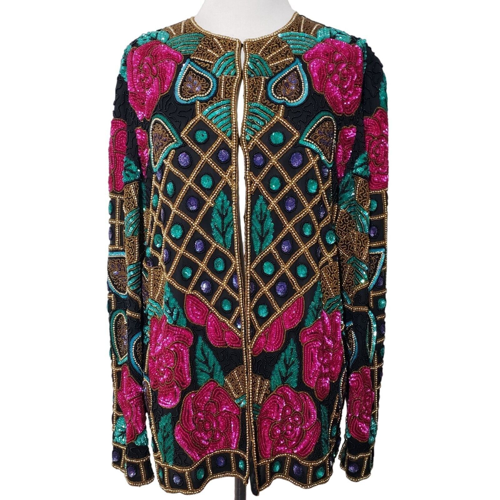 Designer Vintage Joan Leslie Floral Sequins Jacket Womens Size Medium Size M / US 6-8 / IT 42-44 - 1 Thumbnail