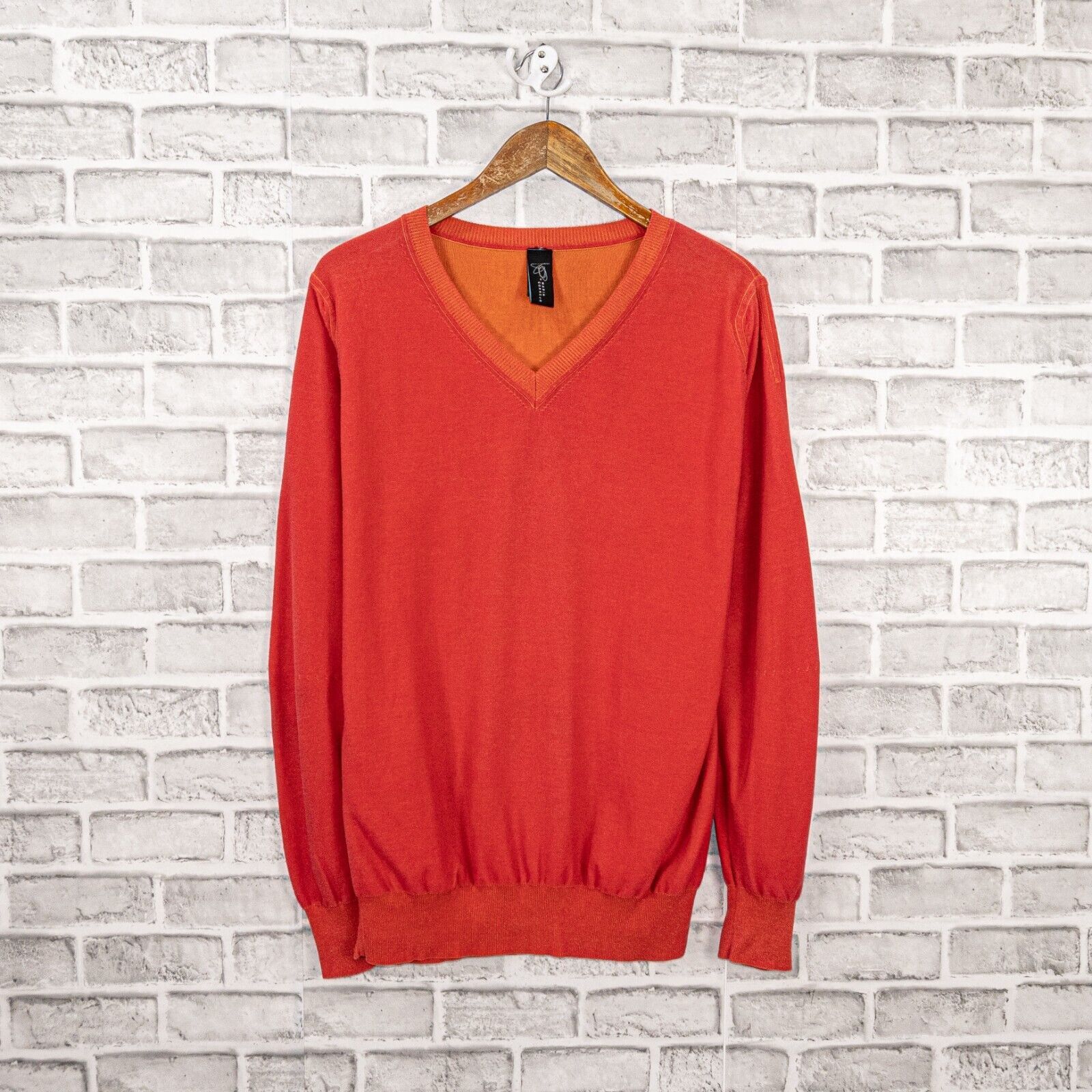 MARIA CORNEJO Men's Vneck Pullover Sweater in Red Cotton
