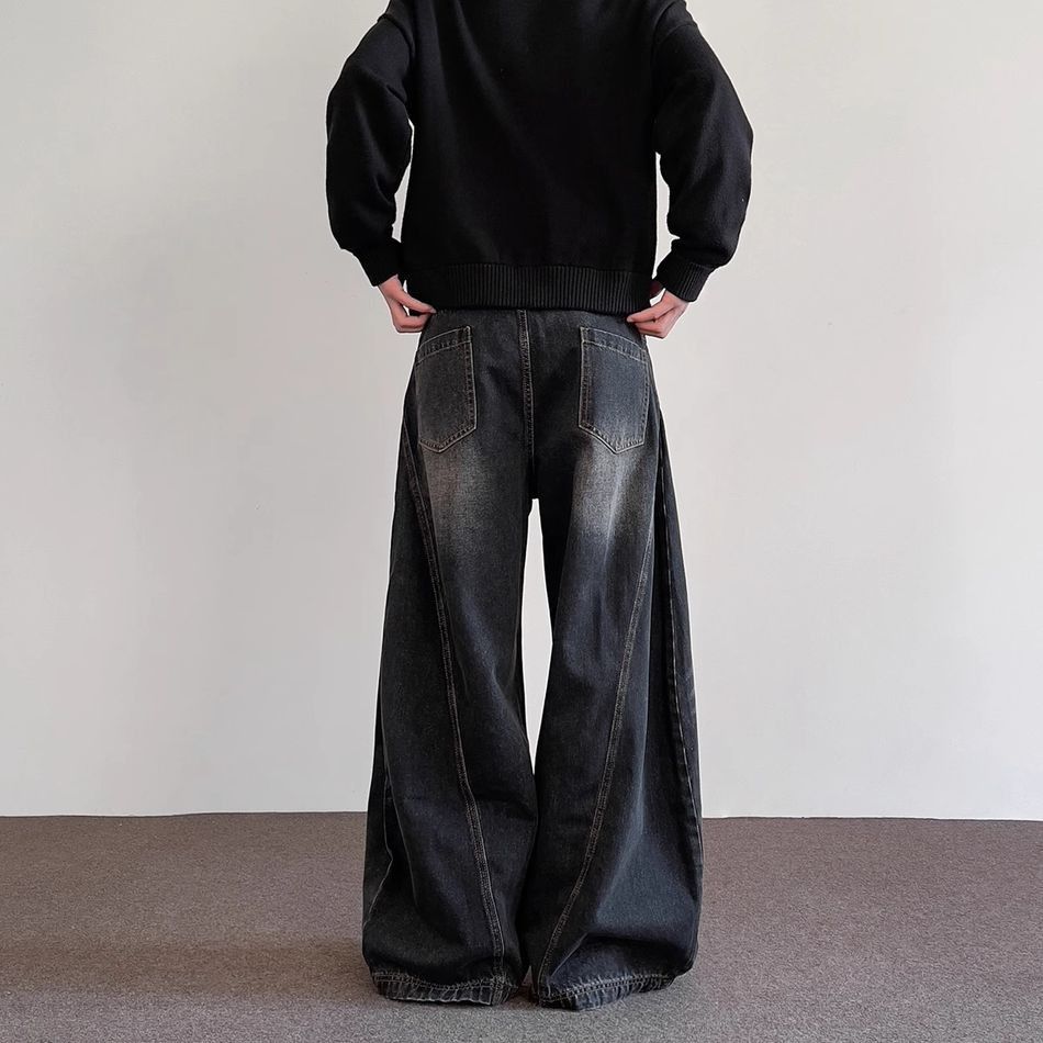 Japanese Brand Retro loose straight leg spliced cat whisker jeans Size US 32 / EU 48 - 4 Thumbnail