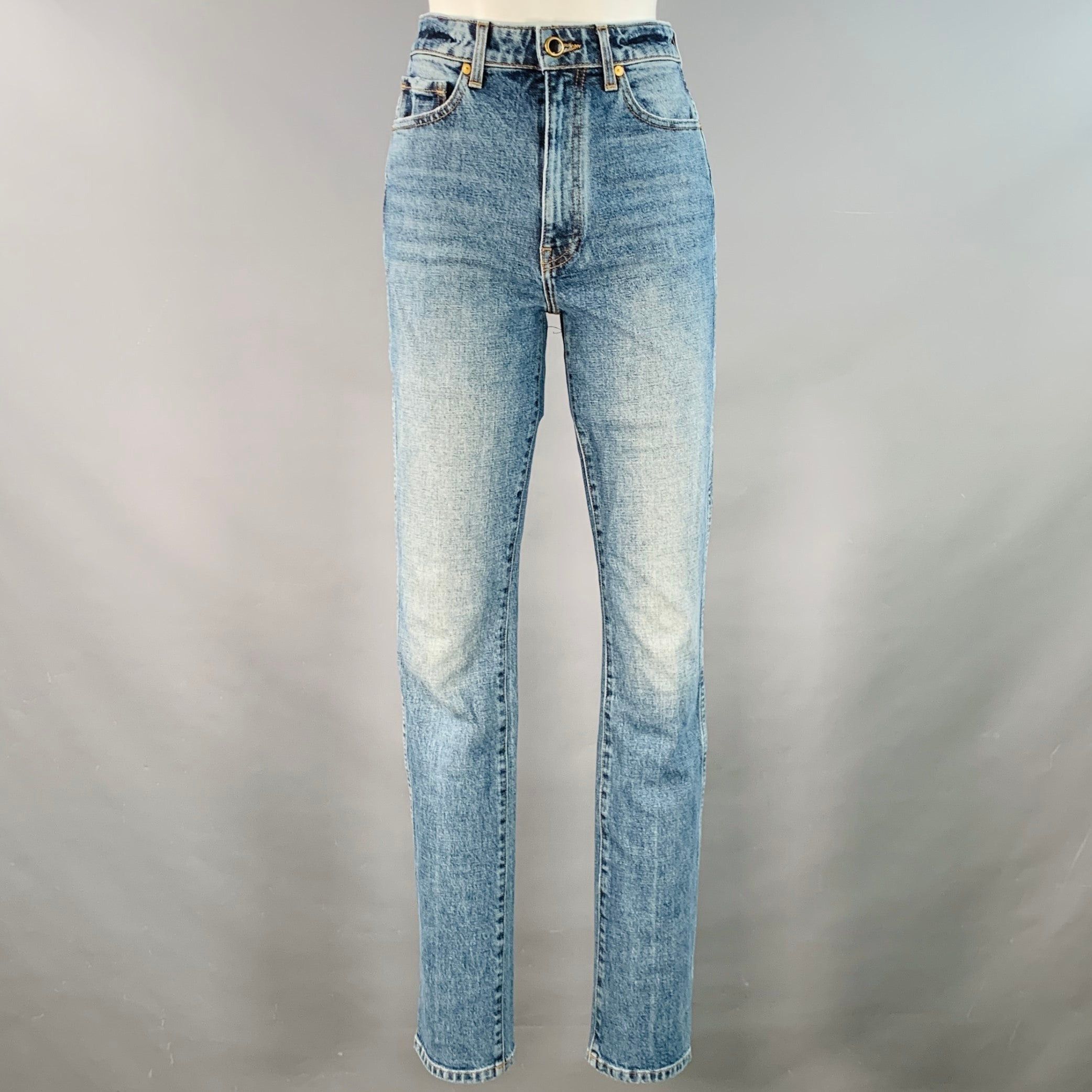 26 Daria Blue Cotton Blend High Waisted Slim Straight Jeans