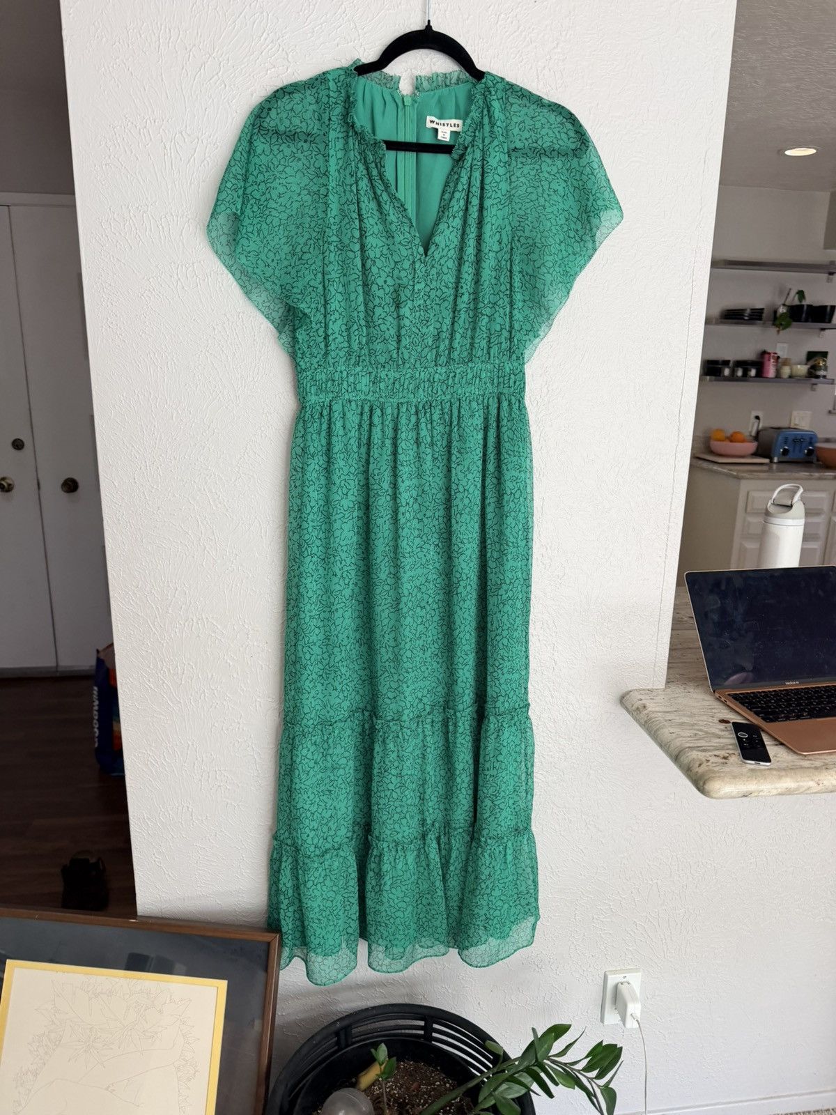 Whistles Whistles Green Sketched Floral Frill tiered Dress 4 Size S / US 4 / IT 40 - 10 Thumbnail
