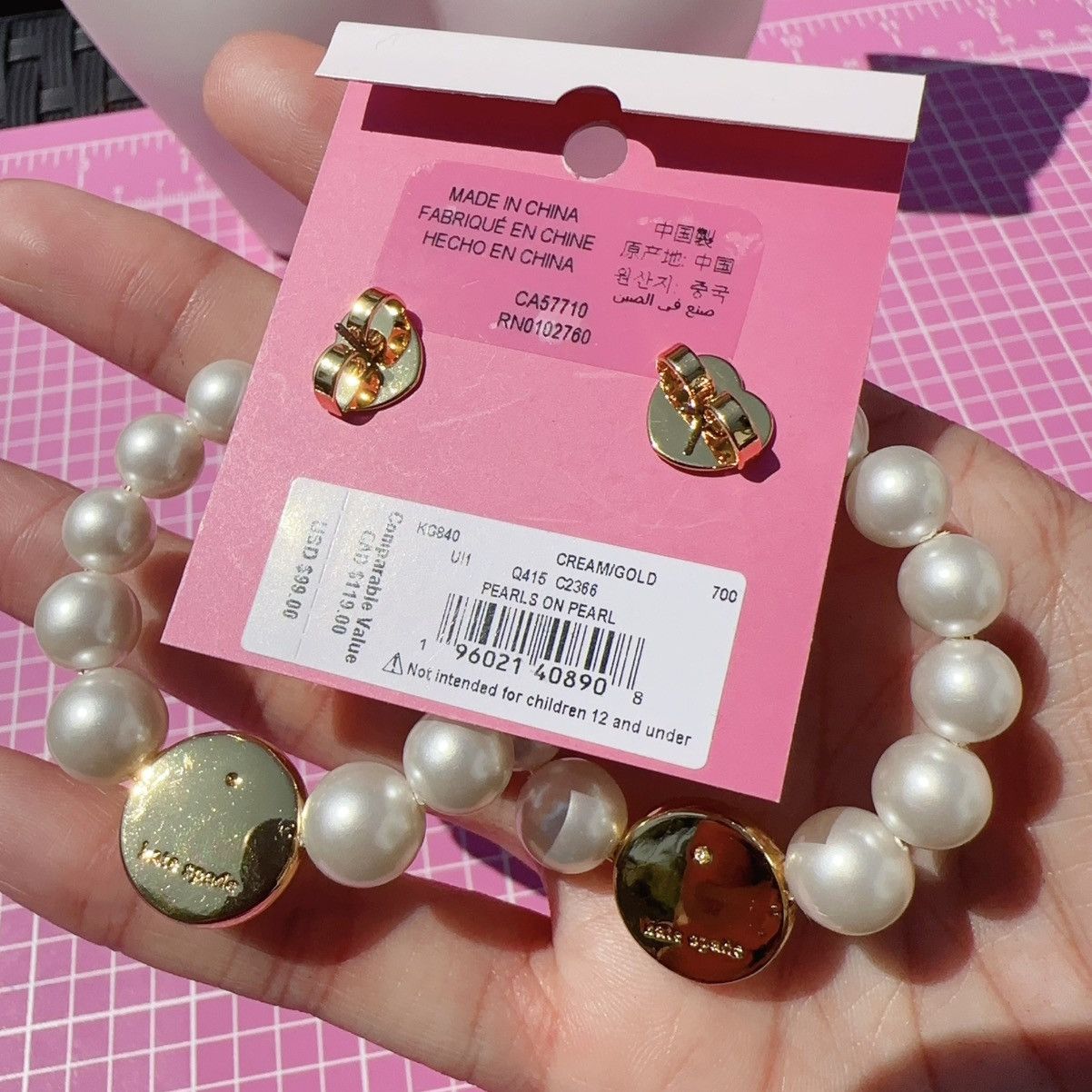 Kate Spade $99 Kate Spade White Pearl Circle Gold Logo Drop Gold Tone Size ONE SIZE - 6 Thumbnail