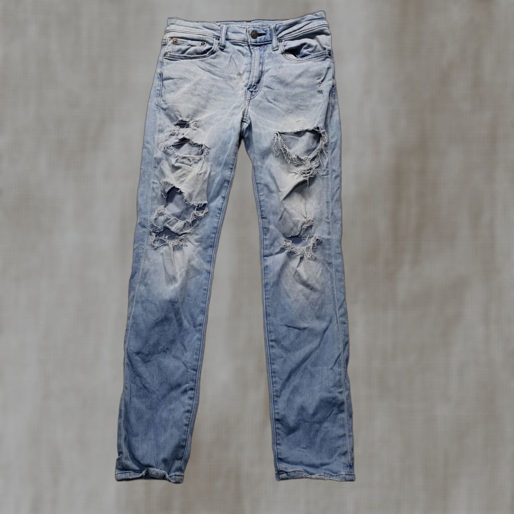 American Eagle Outfitters VINTAGE American Eagle Outfitters Cozy Airflex+ Slim Distressed Blue Jeans Men's 28 X 30 Size US 28 / EU 44 - 1 Thumbnail