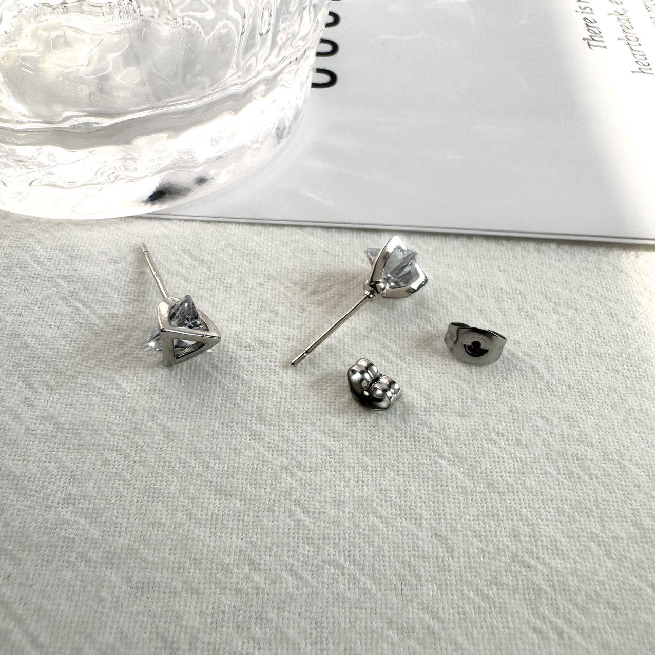 Other Small CZ Geometric Triangle Stud Earrings for Men Women Size ONE SIZE - 3 Thumbnail