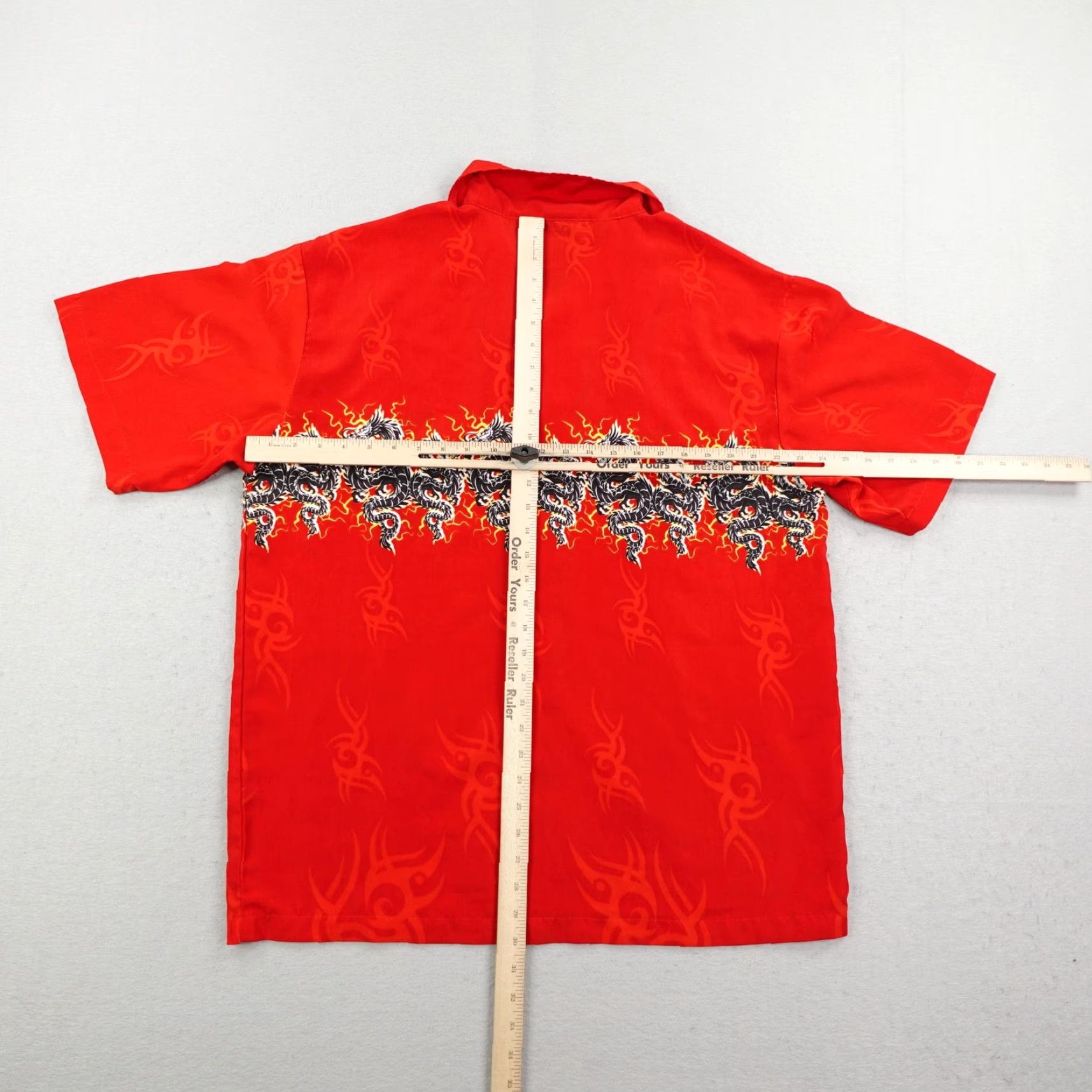 Vintage VINTAGE C-Two Shirt Mens XL Red Dragon Flames Button Up Wrap Around AOP Y2K Camp Size US XL / EU 56 / 4 - 4 Thumbnail