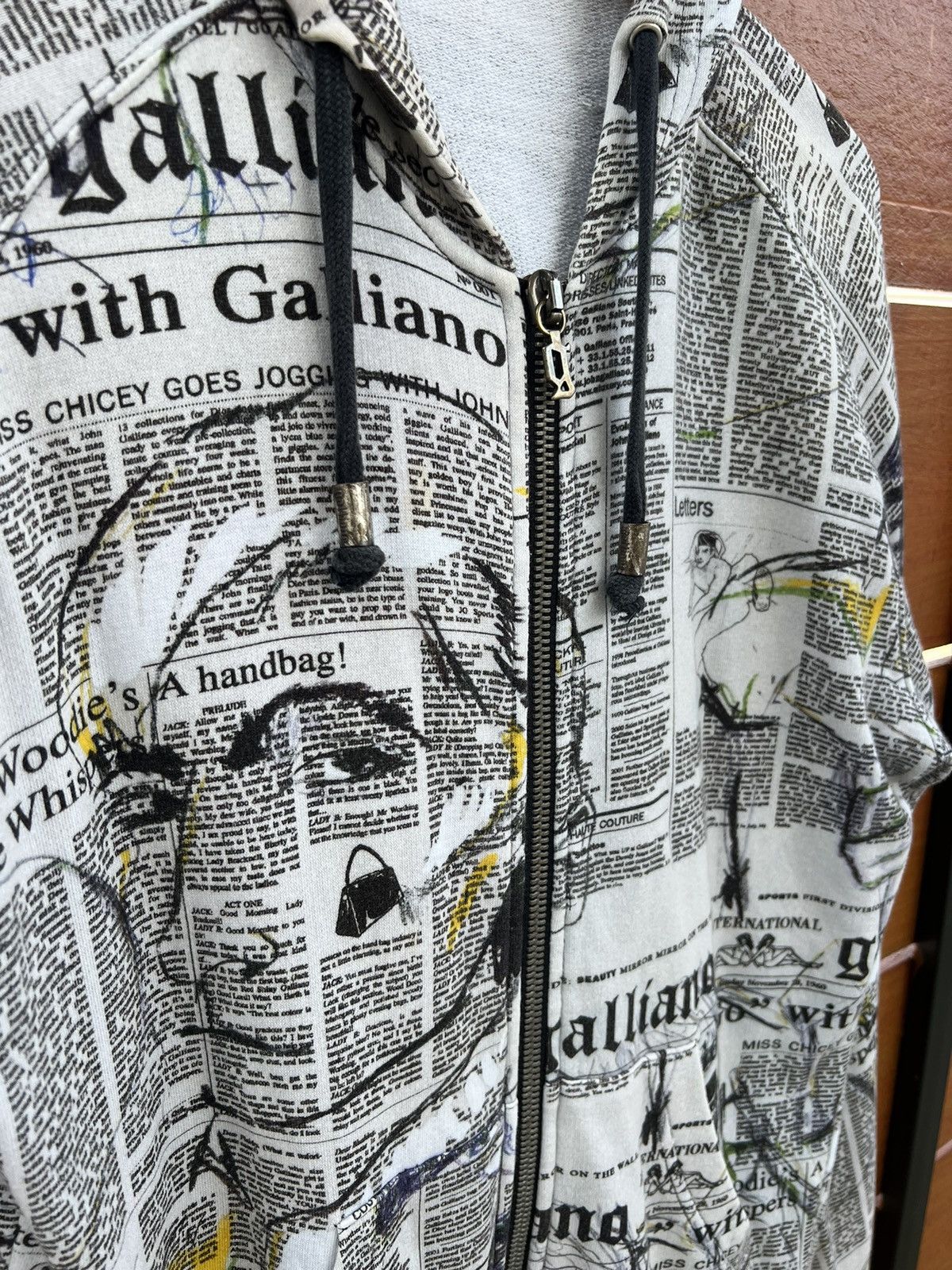 John Galliano Gazette Newspaper Print Zip Hoodie