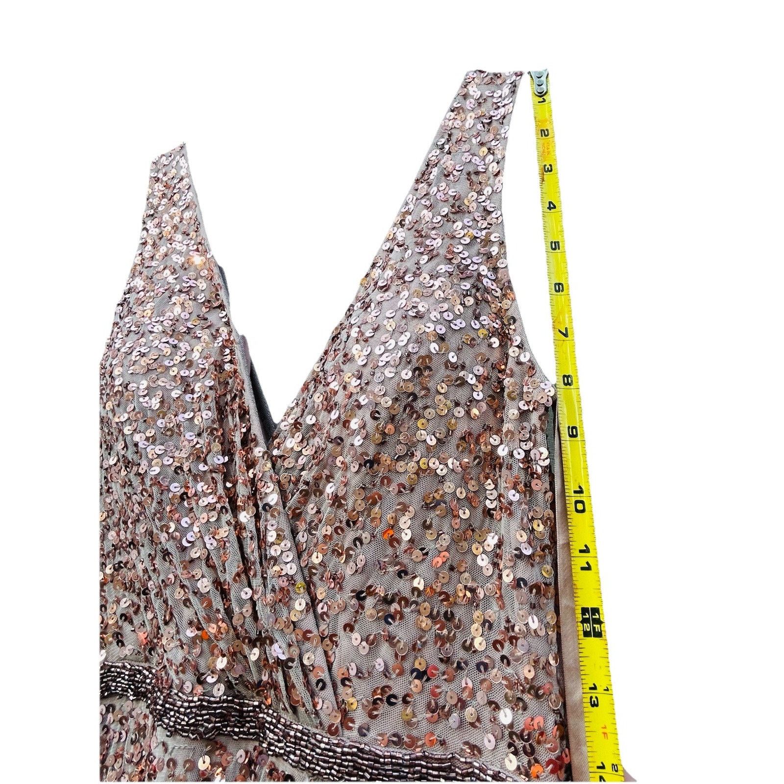 Other Mac Duggal V-Neck Slit Sequined Wrap Gown Size 4 Rose Copper Size S / US 4 / IT 40 - 11 Thumbnail