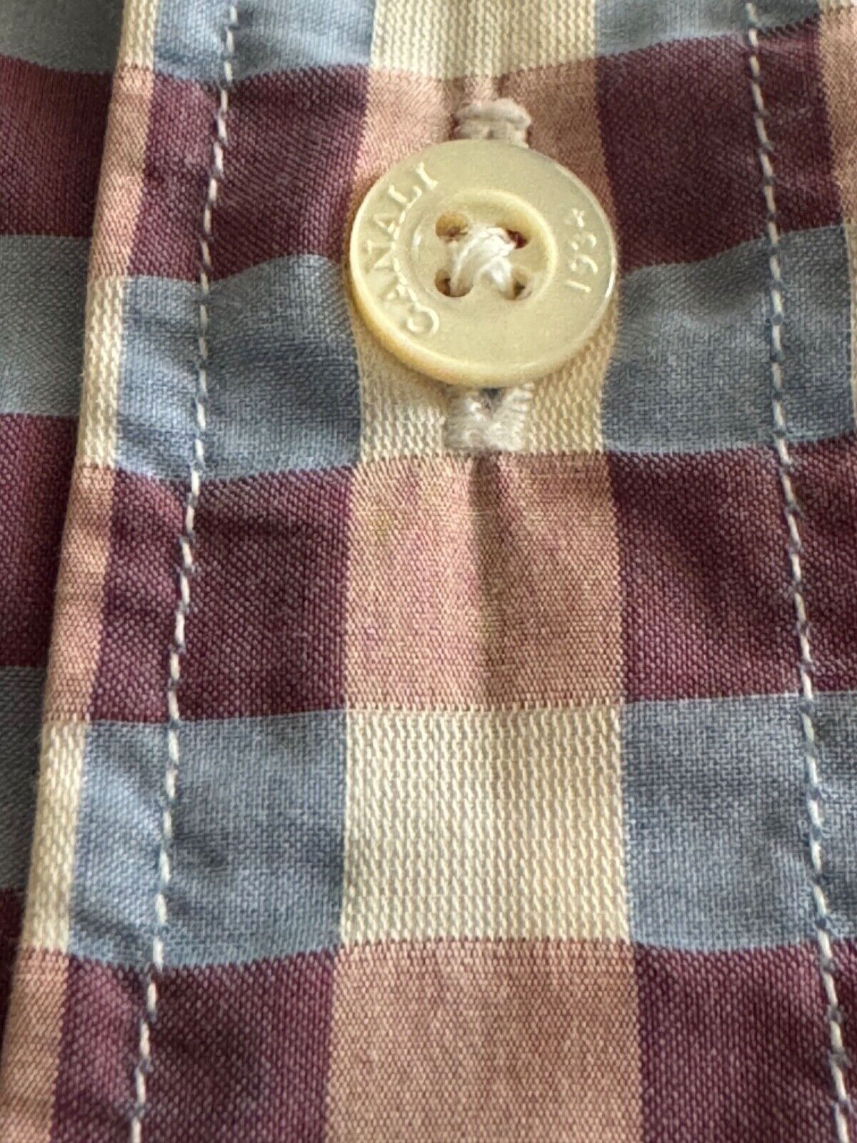 Canali Canali Men's M Button Down Gingham Check Purple Blue Cream Size US M / EU 48-50 / 2 - 3 Thumbnail