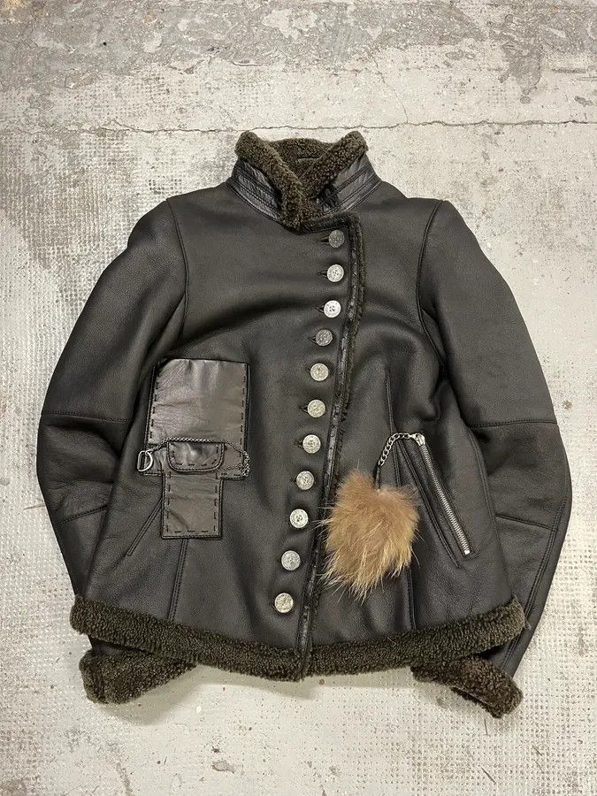 Marithe + Francois Girbaud 2000s Marithé + François Girbaud Asymmetrical Buttoned Leather Jacket Size M / US 6-8 / IT 42-44 - 2 Thumbnail