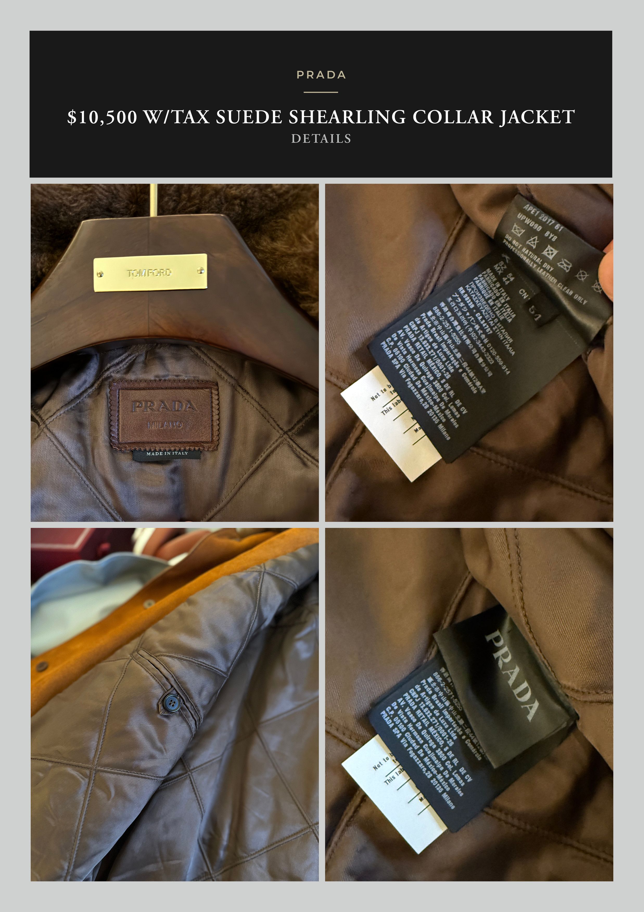 Prada Ultimate Rare $10,500 w/tax Shearling Collar Burnished Suede Size US L / EU 52-54 / 3 - 21 Thumbnail