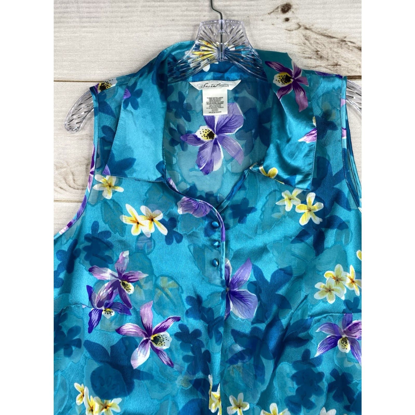 Vintage VINTAGE Secret Treasures Nightgown Womens XL Blue Floral Satin Sleeveless Boho Nightgown Cam i Gown Spring Summer Womens Size ONE SIZE - 2 Thumbnail
