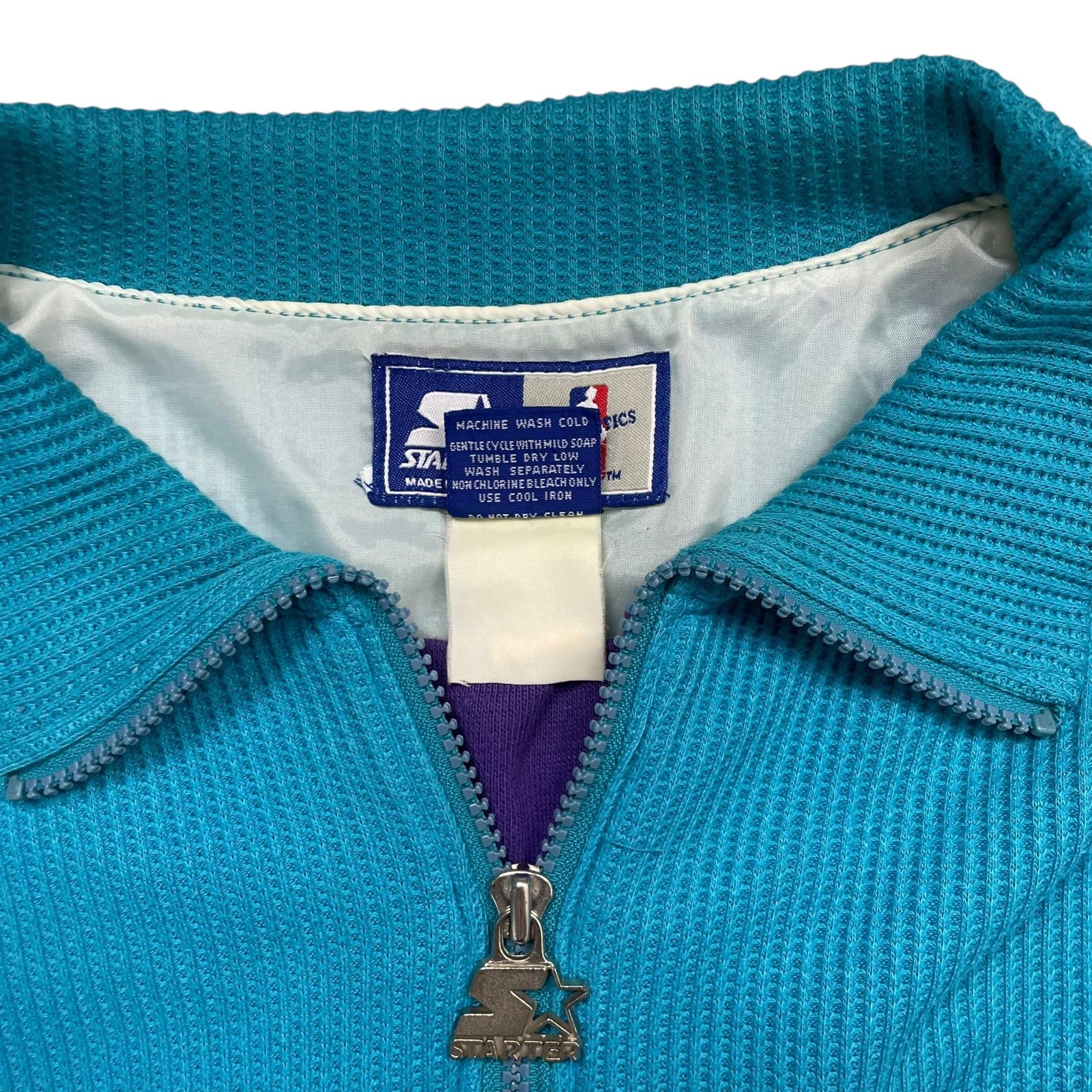NBA × Starter × Vintage 90s CHARLOTTE HORNETS HALF ZIP WAFFLE SWEATSHIRT TEAL Size US L / EU 52-54 / 3 - 6 Thumbnail