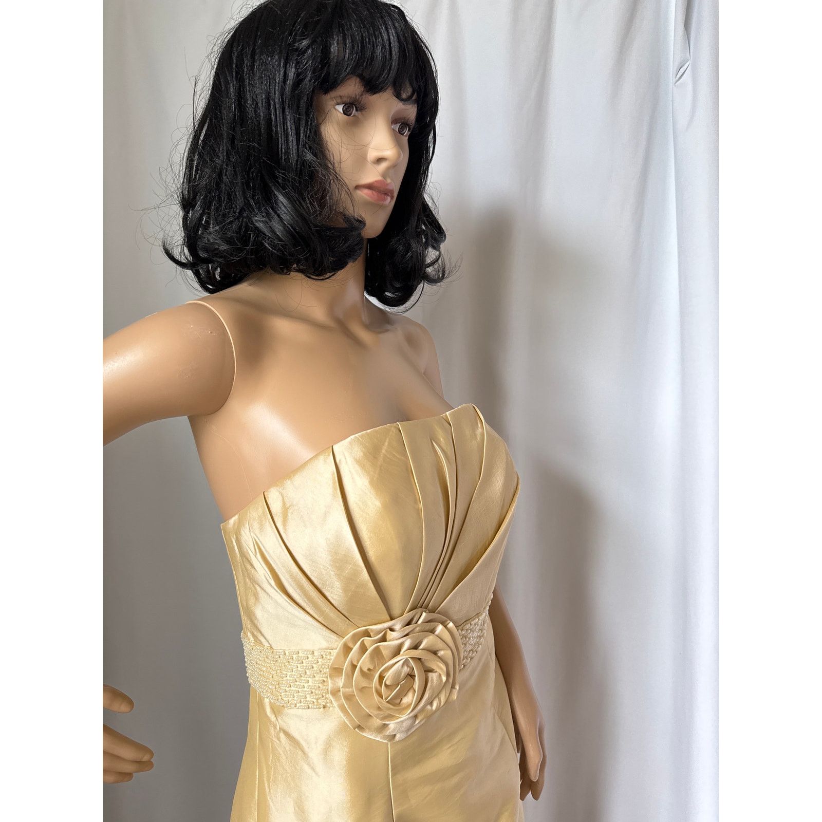 A light in the box strapless yellow dress beaded rosette M