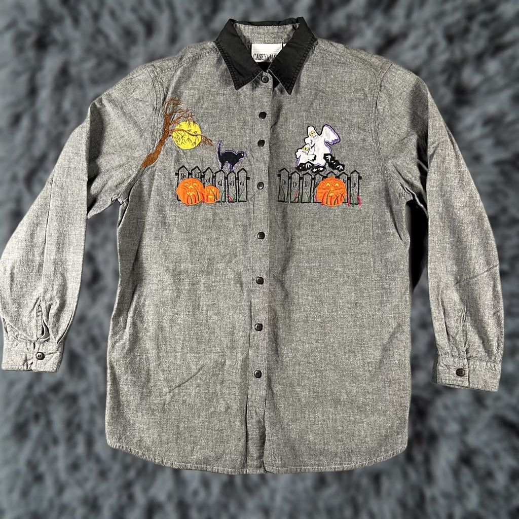 Vintage VINTAGE Casey & Max Shirt Womens Large Gray Halloween Embroidered Ghost Cat Pumpkin Fall Mens Womens Girls Boys Size L / US 10 / IT 46 - 1 Thumbnail