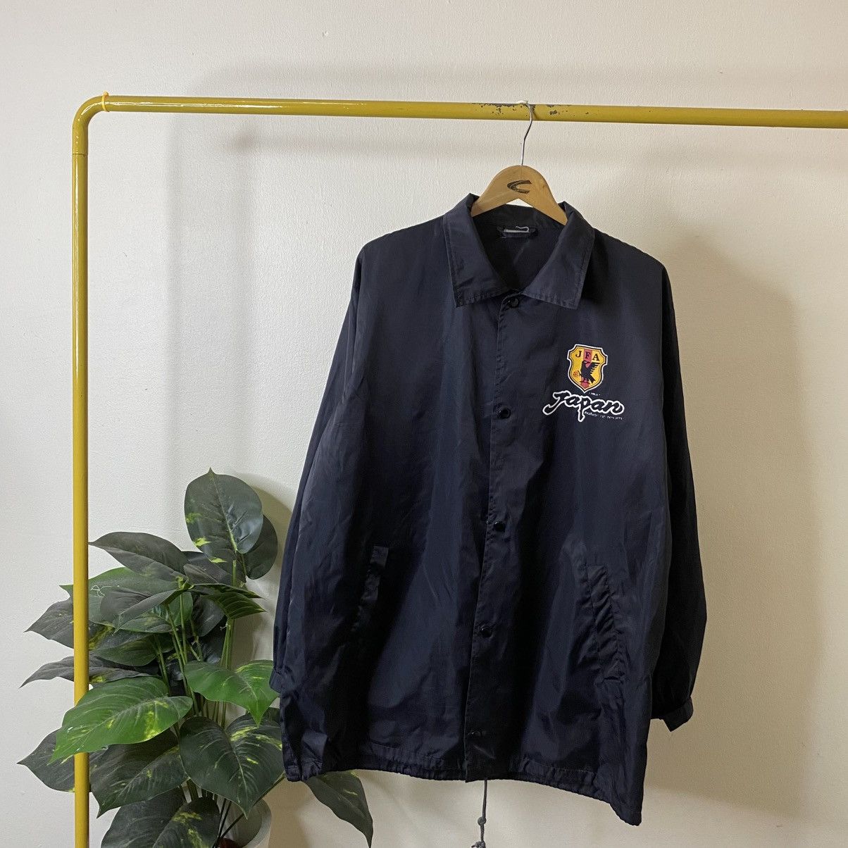 Vintage 90s Japan National Team Black Nylon Long Coach Jacket Size US XL / EU 56 / 4 - 5 Thumbnail