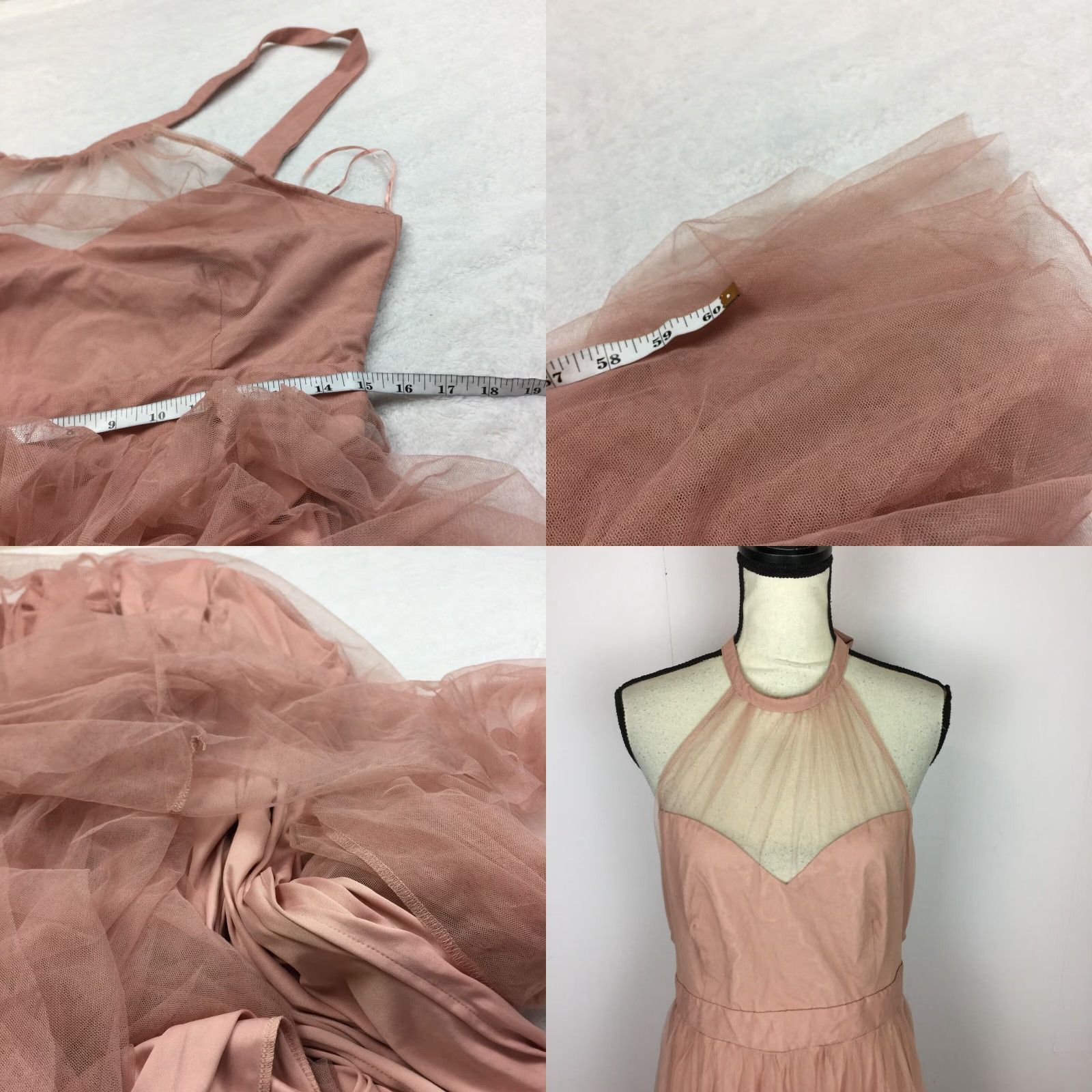 NWT Fashion Nova Tulle Gown Maxi Dress XL Womans Blush Pink Halter Neck  Lined Dress