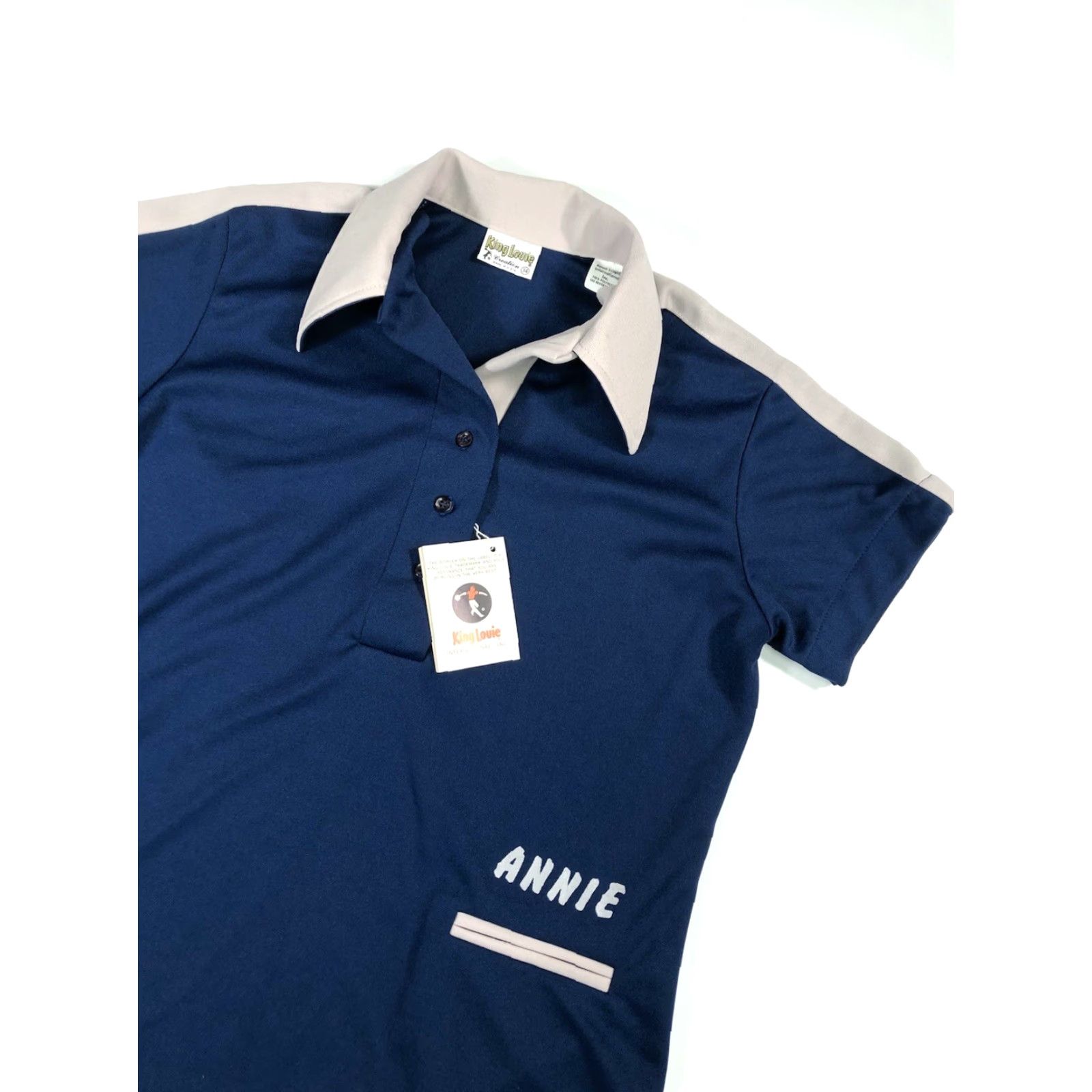 VINTAGE King Louie Shirt Womens 34 Blue 1960s Racine Wis. Lake-Air Advertising Bowling Shirt 60s 34 BT23