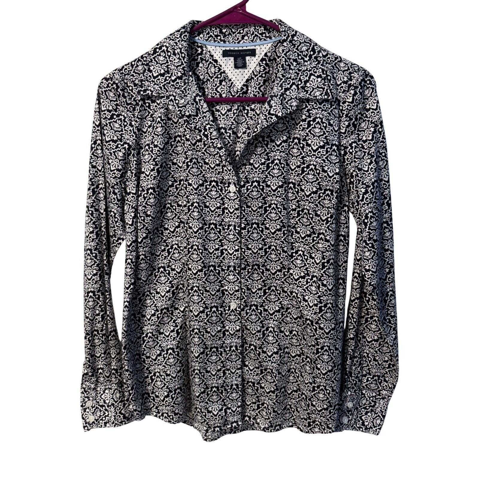 Tommy Hilfiger Tommy Hilfiger Button Down Womens Small Black White Damask Size S / US 4 / IT 40 - 1 Thumbnail