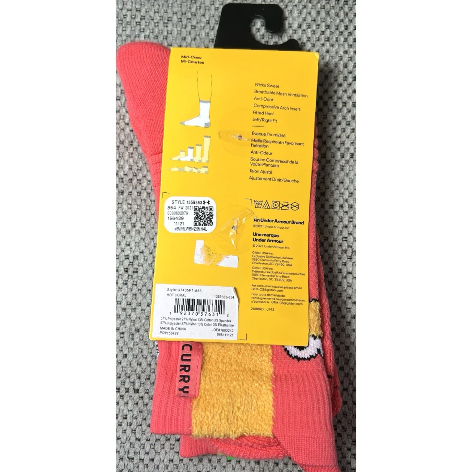 Under Armour Under Armour Curry Playmaker SESAME STREET Elmo Socks Men's 8-12 Crew Cushioned Moisture Wicking Coral 1 Pair Size ONE SIZE - 6 Thumbnail