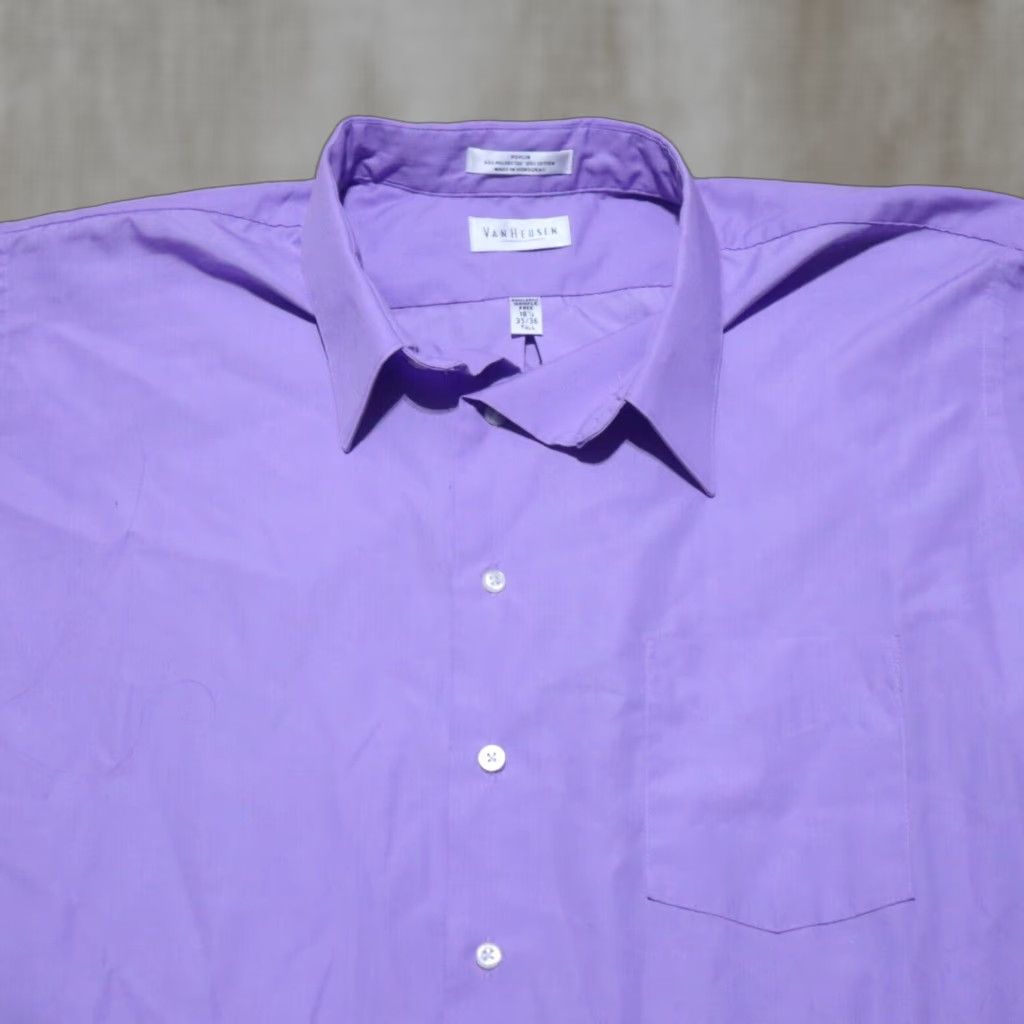 Van Heusen VINTAGE Van Heusen Shirt Mens 18.5 Purple Velvet Regular Fit Solid Point Collar 35 / 36 Size 48R - 1 Thumbnail