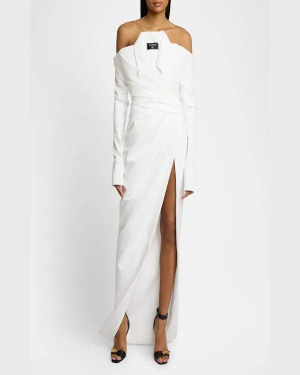 Balmain o1s1wg111225 Strapless Shirt Gown in White Size M / US 6-8 / IT 42-44 - 4 Thumbnail